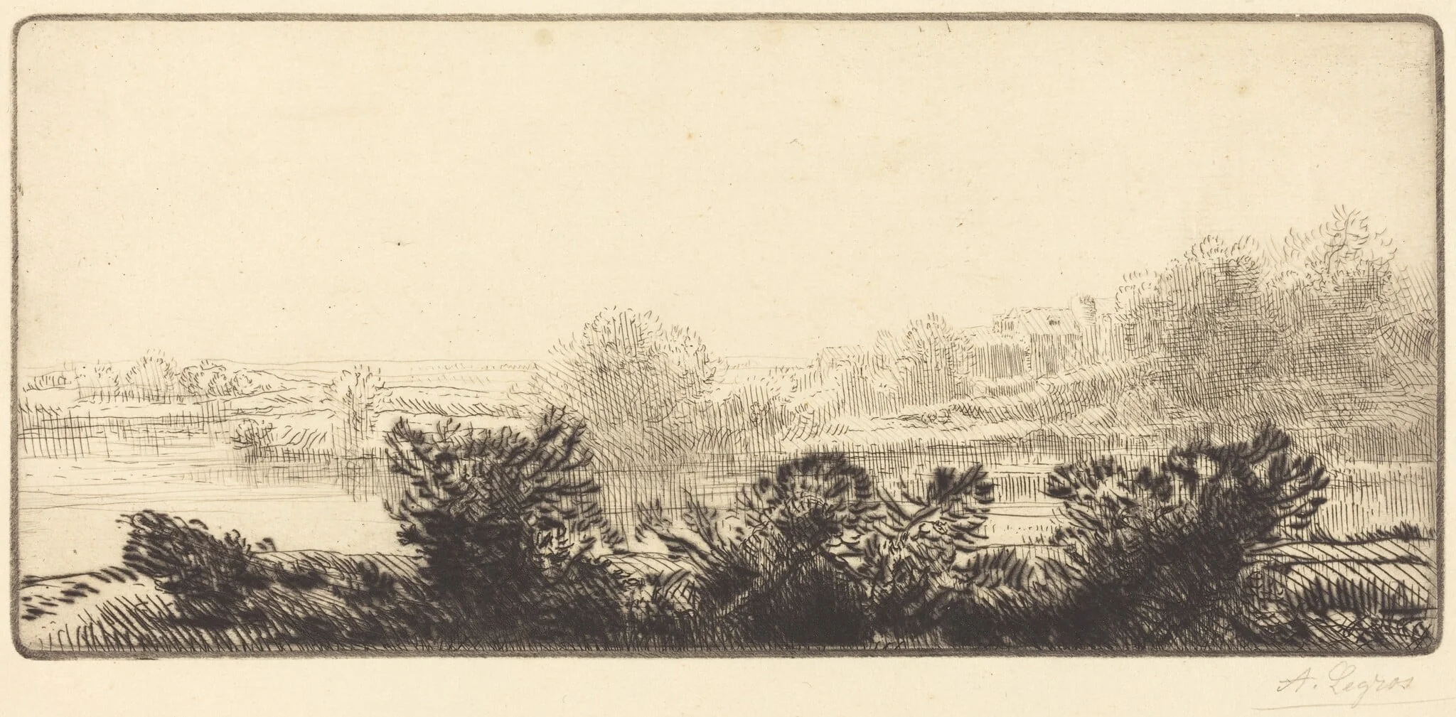 Banks of the Loire (Bord de la Loire), by Alphonse Legros, ink, 1874