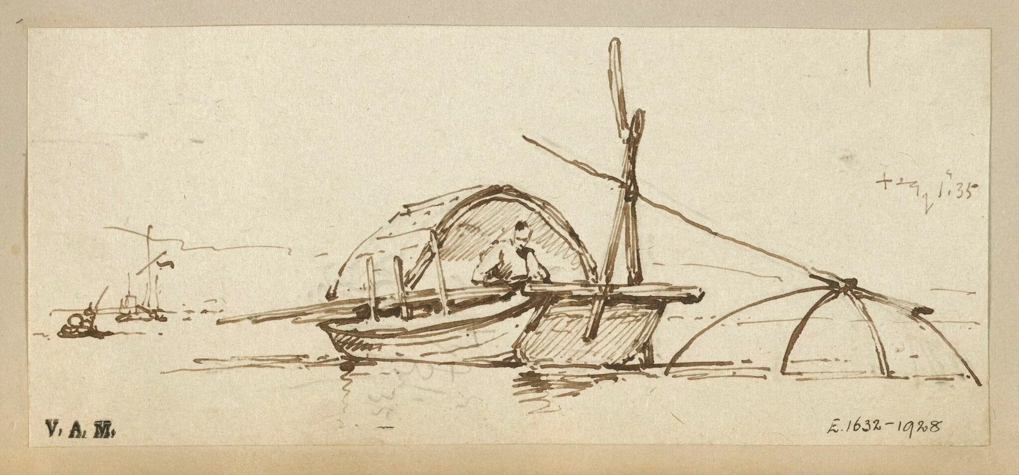 A Tanka boat, Macau, with a lift net lowered into the water