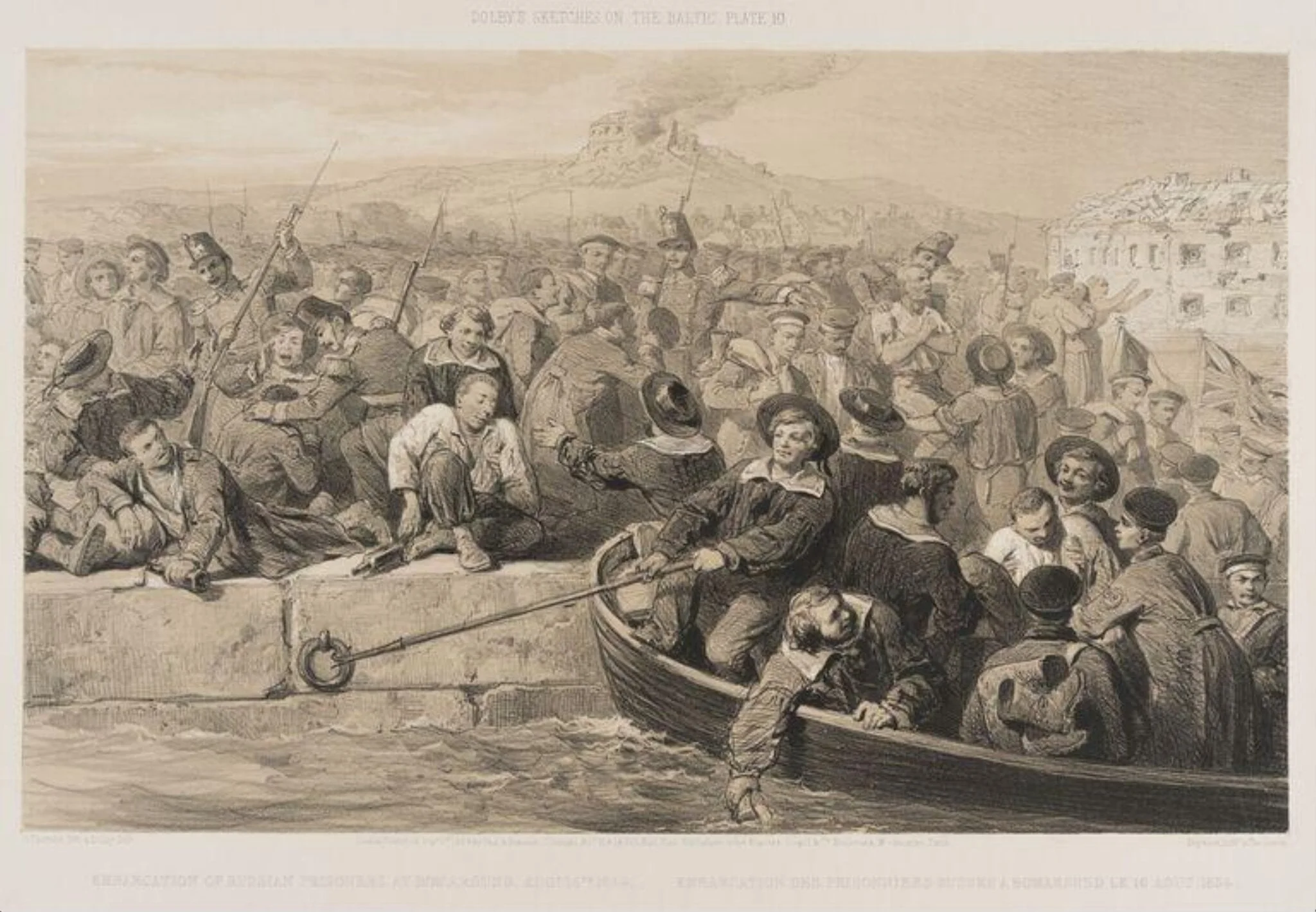 Embarkation of Russian Prisoners at Bomarsund, by Edwin Thomas Dolby, 1854