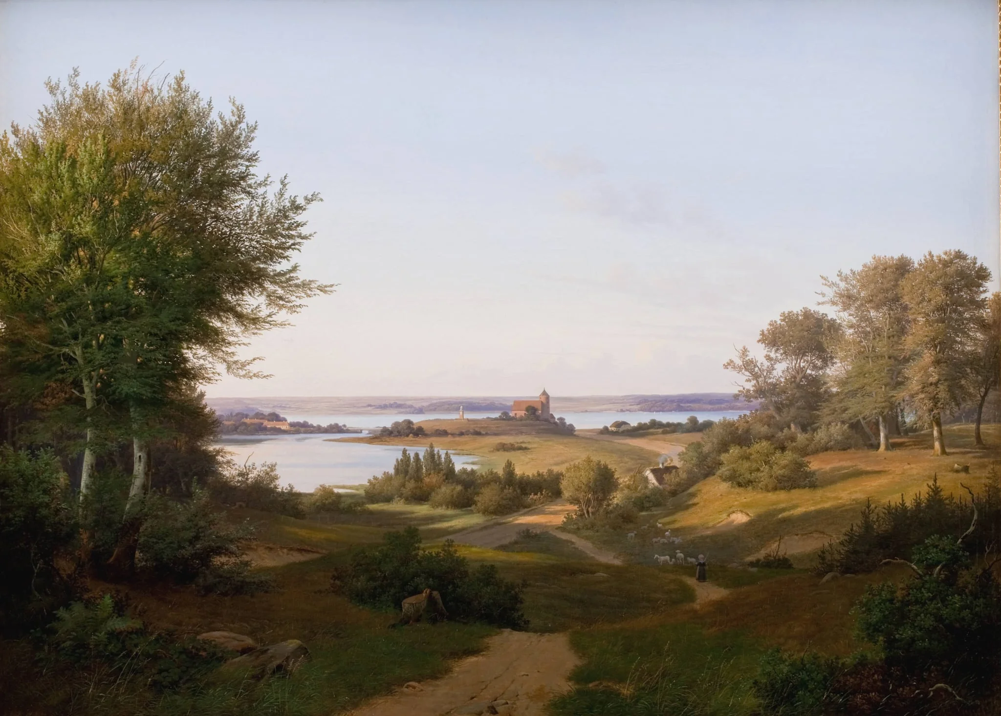 View of the Hill at Skanderborg Castle, Jutland, and the Memorial to frederik VI, by Unknown, 1845