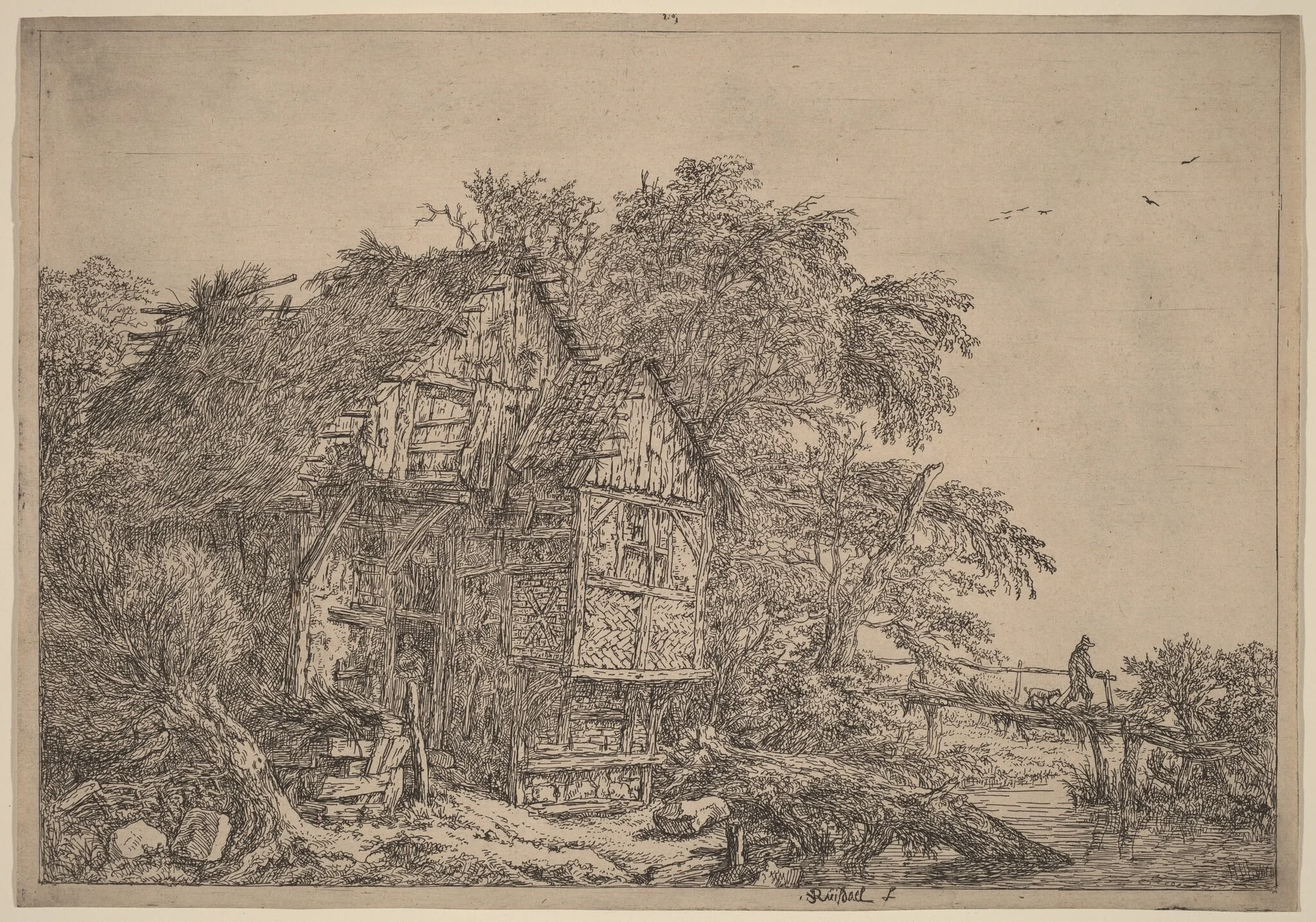 The Little Bridge, by Jacob van Ruisdael, ink, 1655