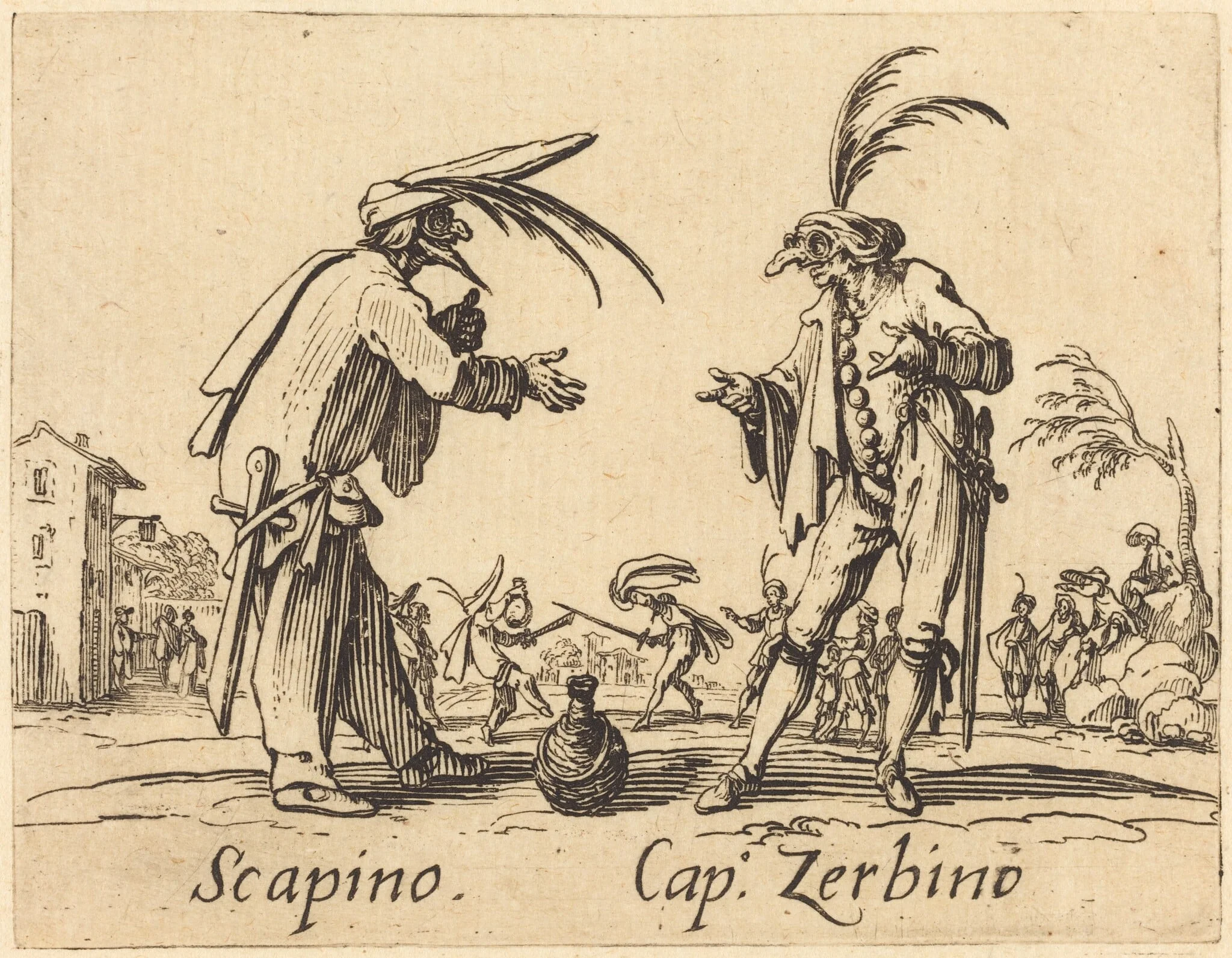 Scapino and Cap. Zerbino, by Jacques Callot, ink, 1622
