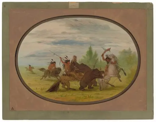 K'nisteneux Indians Attacking Two Grizzly Bears