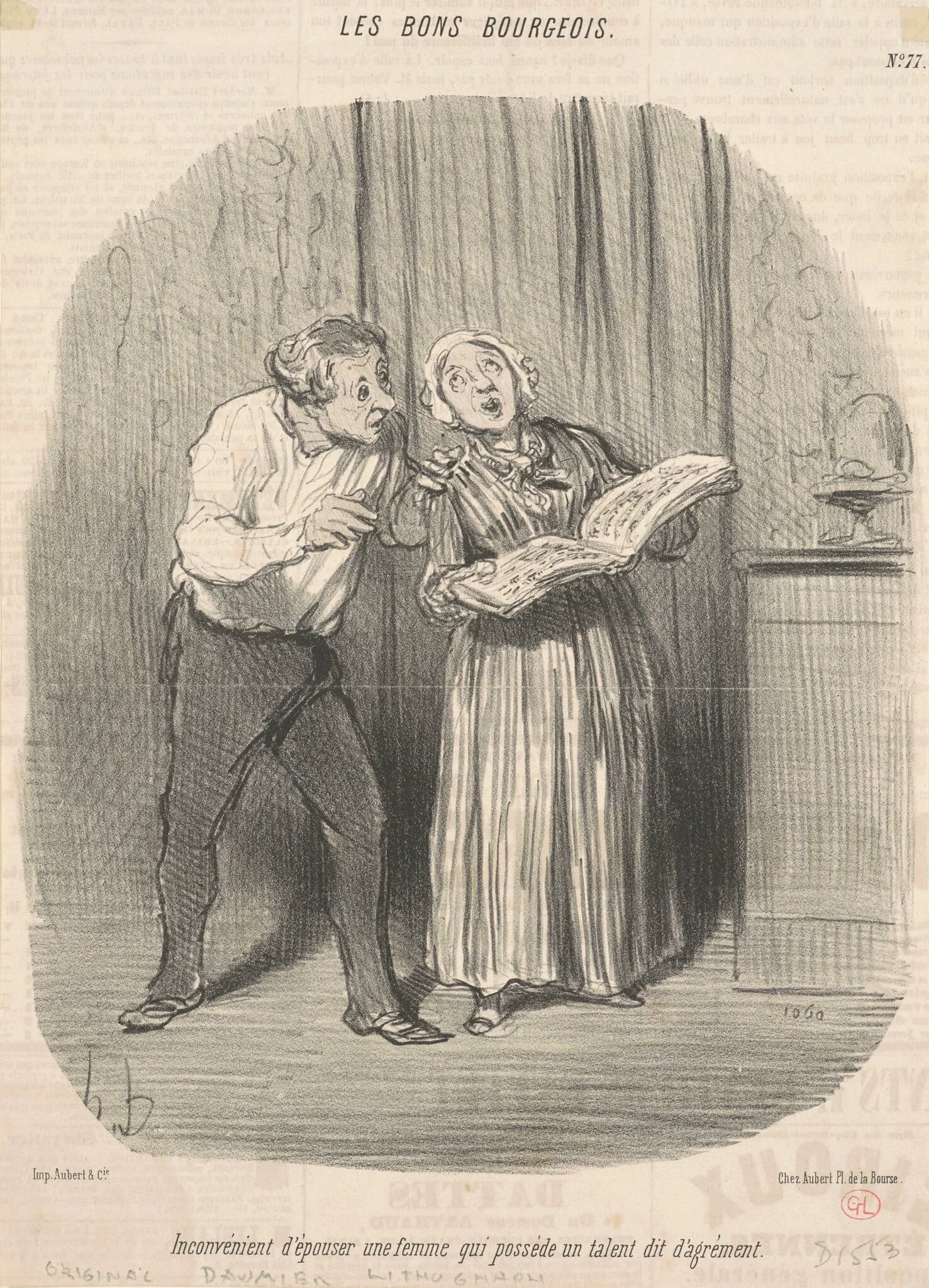 Inconvénient d'épouser une femme qui possède un talent d'agrément, by Honoré Daumier, ink, 1847