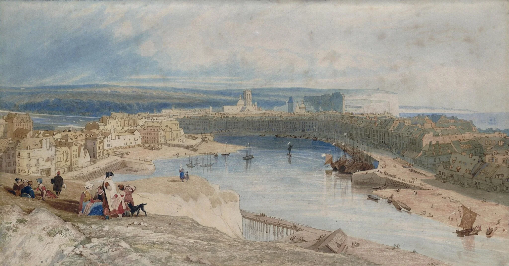 Dieppe, from the Heights on the East, by John Sell Cotman, watercolor, 1824