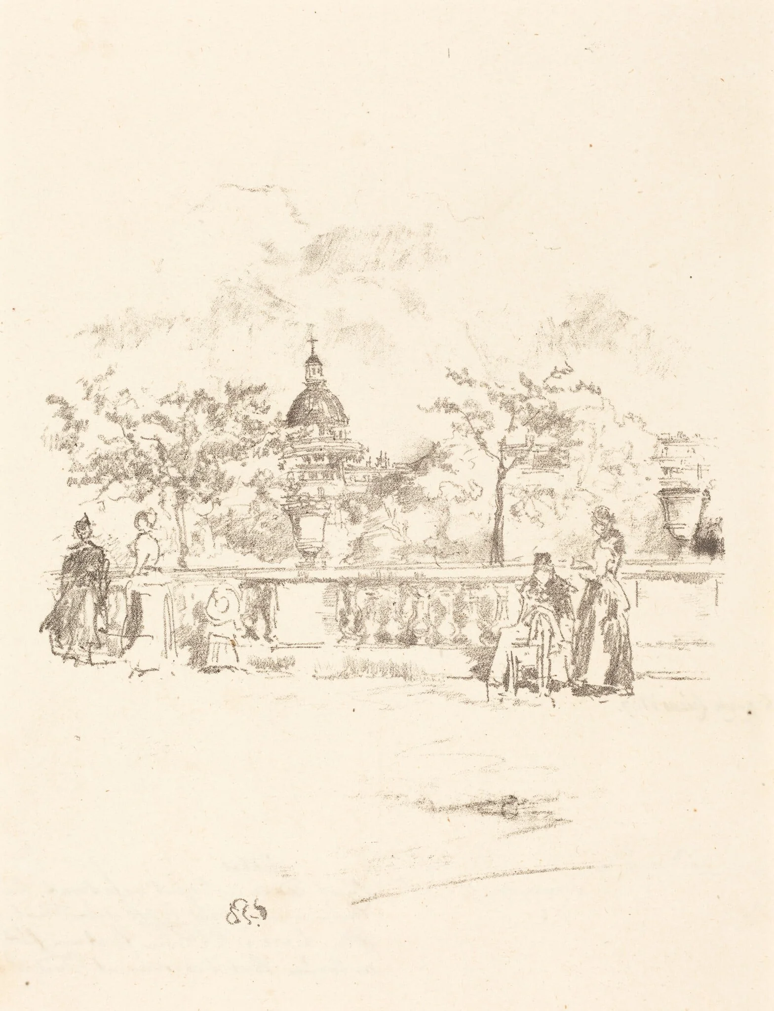 The Pantheon, from the Terrace of the Luxembourg Gardens, by James McNeill Whistler, ink, 1893