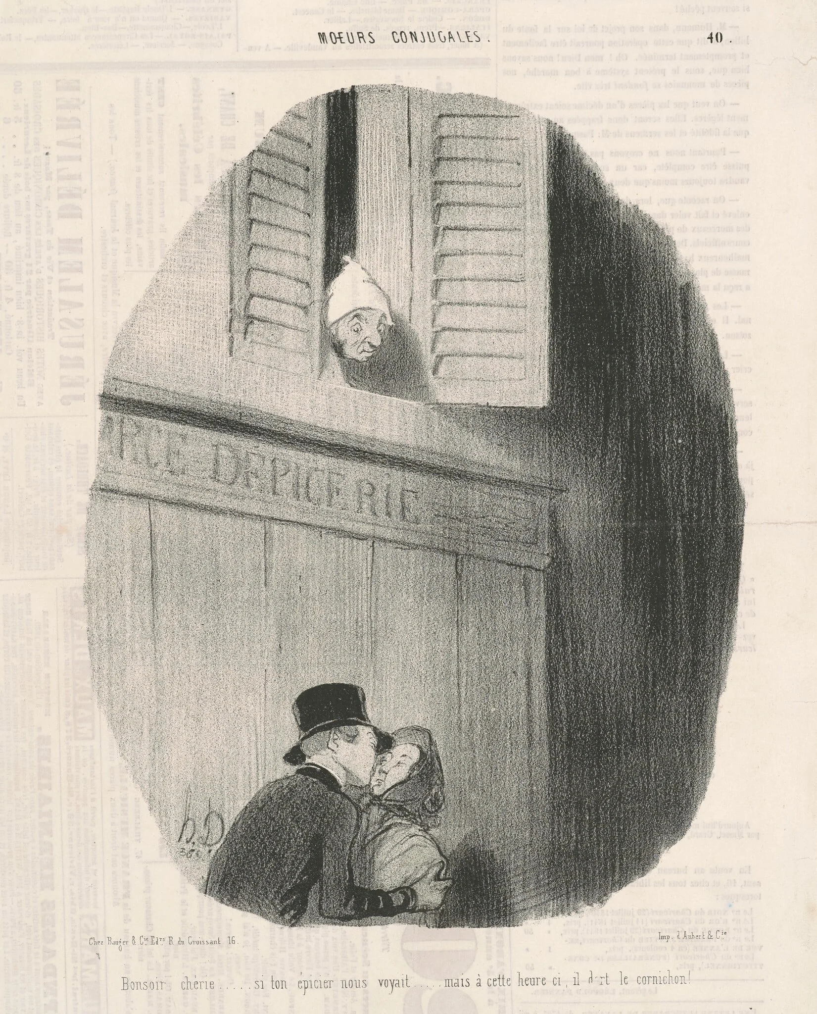 Bonsoir chérie...si ton épicier nous voyait..., by Honoré Daumier, ink, 1842