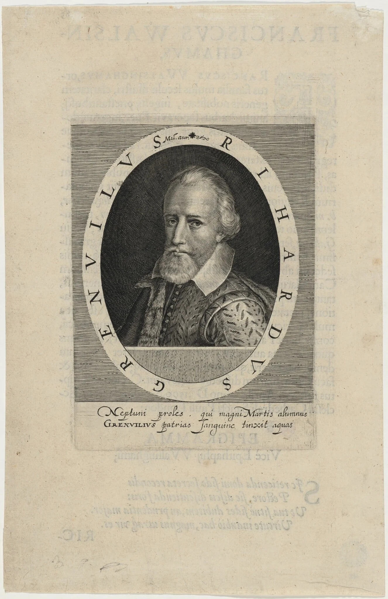 Sir Richard Grenville, Naval Commander, by Magdalena van de Passe, ink, 1620
