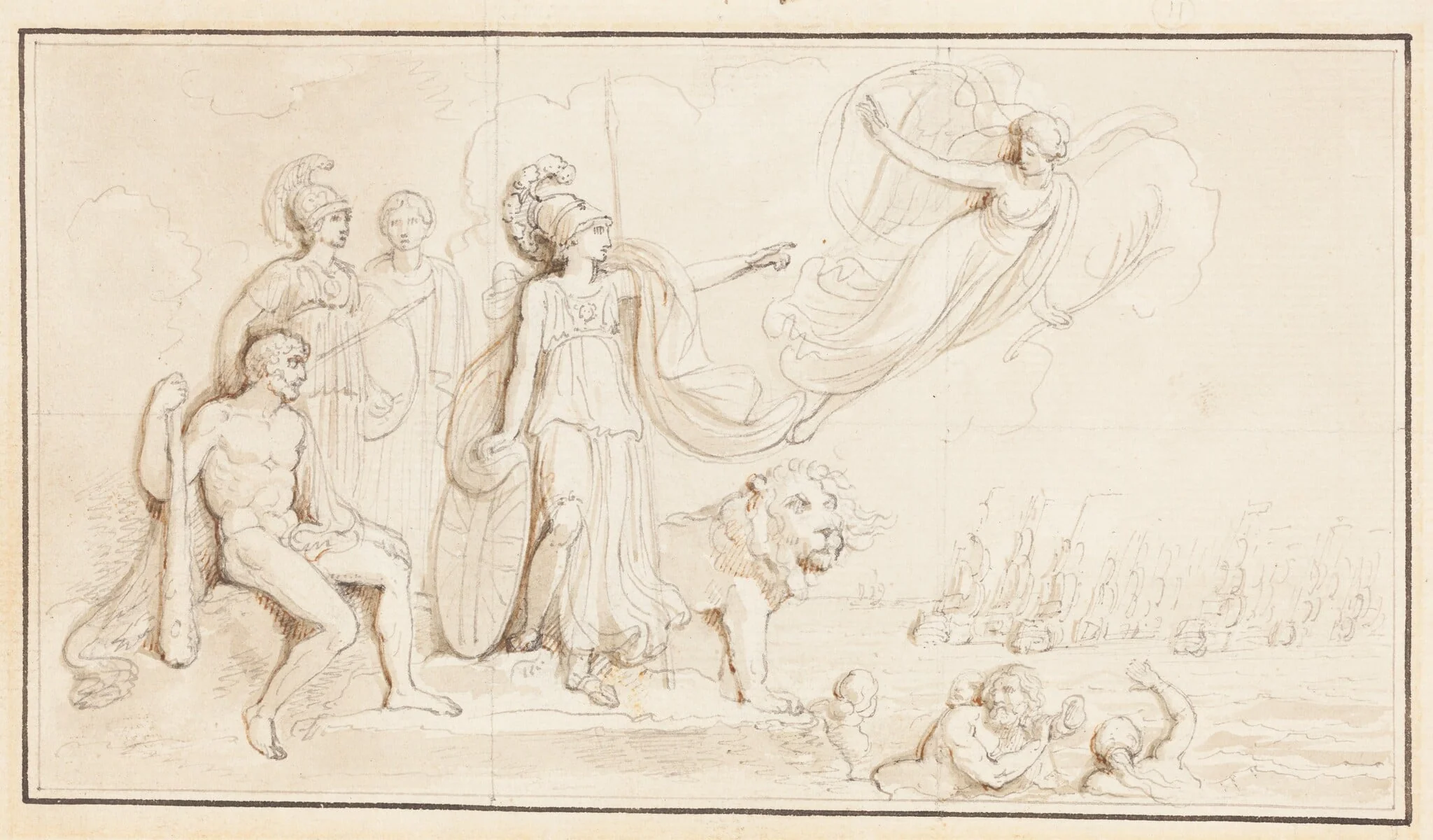 An Allegory of Britain's Naval Might, by Robert Smirke, ink, 1798