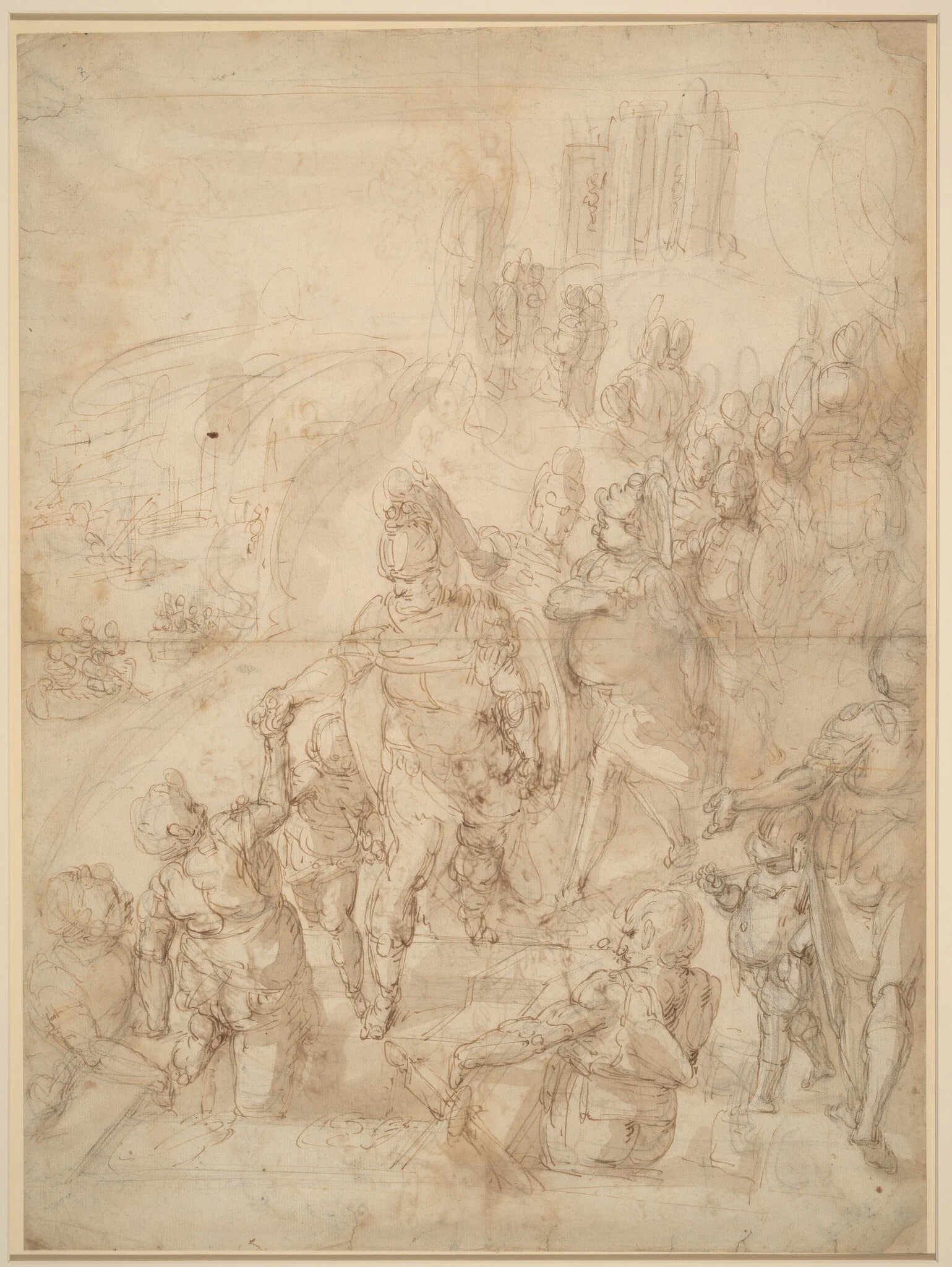 The Embarkation of Aeneas from the Ceraunian Headland, by Giulio Benso, chalk, 1644