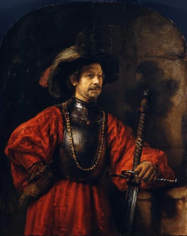 Portrait of a man in military costume, by Rembrandt, oil, 1650