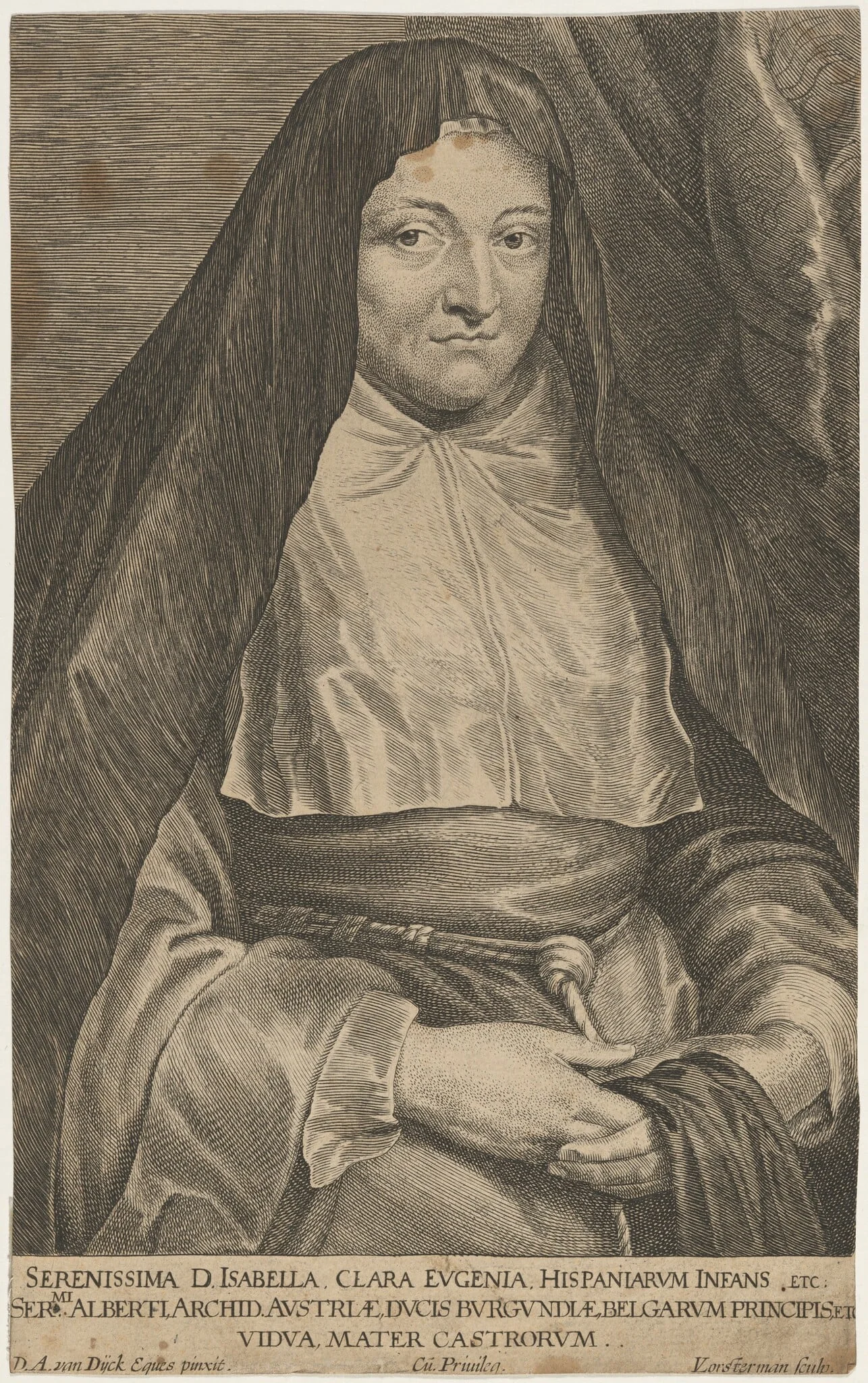 Isabella Clara Eugenie as a Nun, by Lucas Emil Vorsterman, ink, 1635