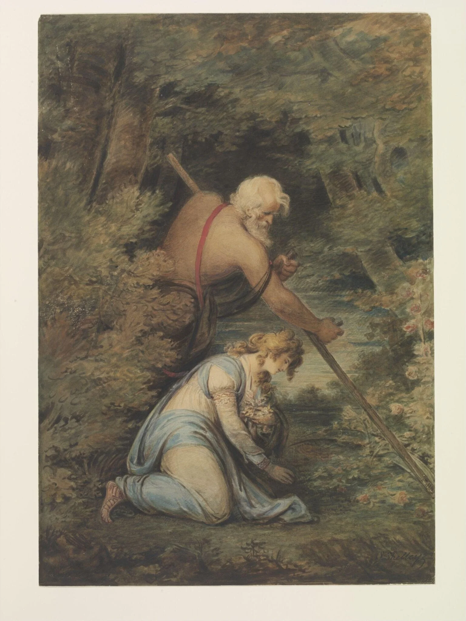 Memory gathering the flowers mowed down by time, by Samuel Shelley, watercolor, 1805
