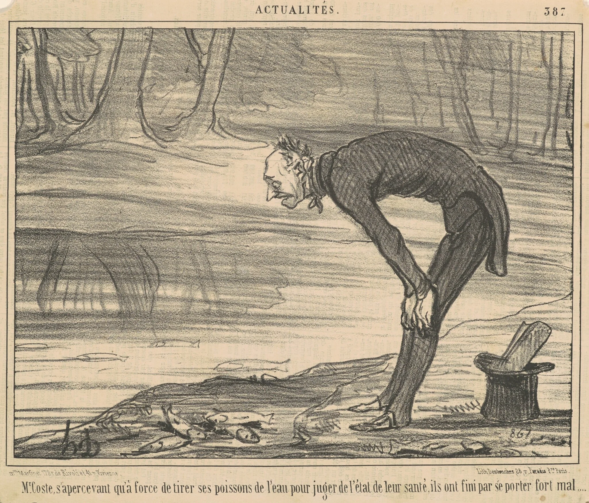 M. Coste, s'apercevant qu'a force de tirer, by Honoré Daumier, ink, 1857
