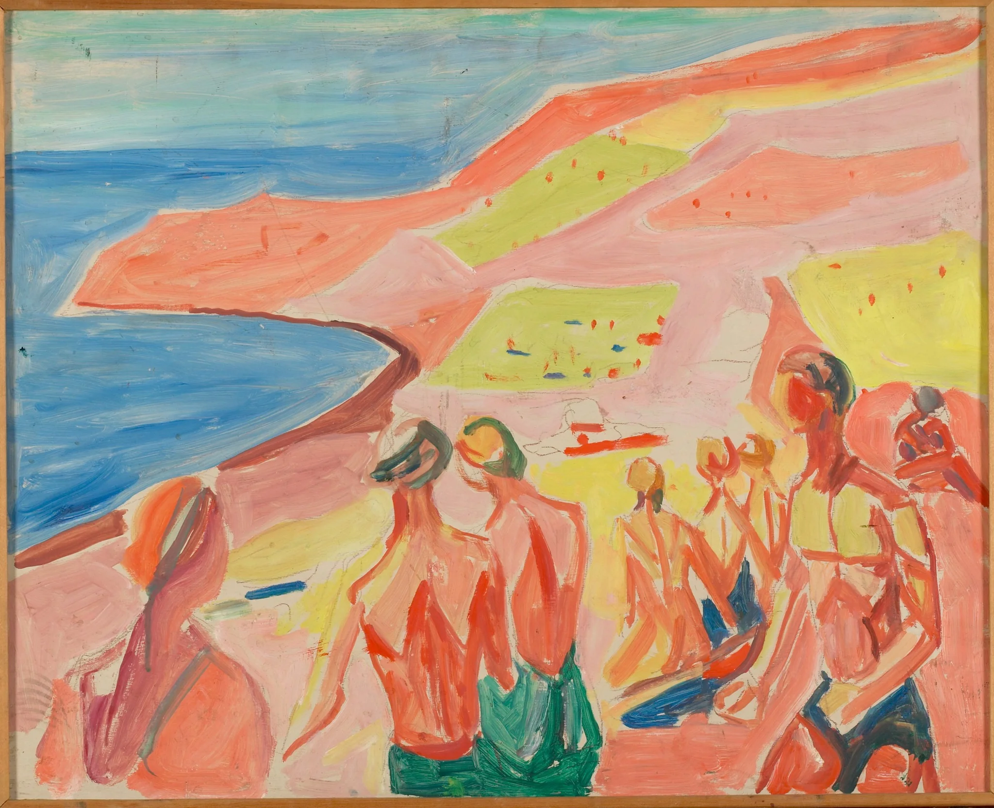People Sunbathing in a Bay