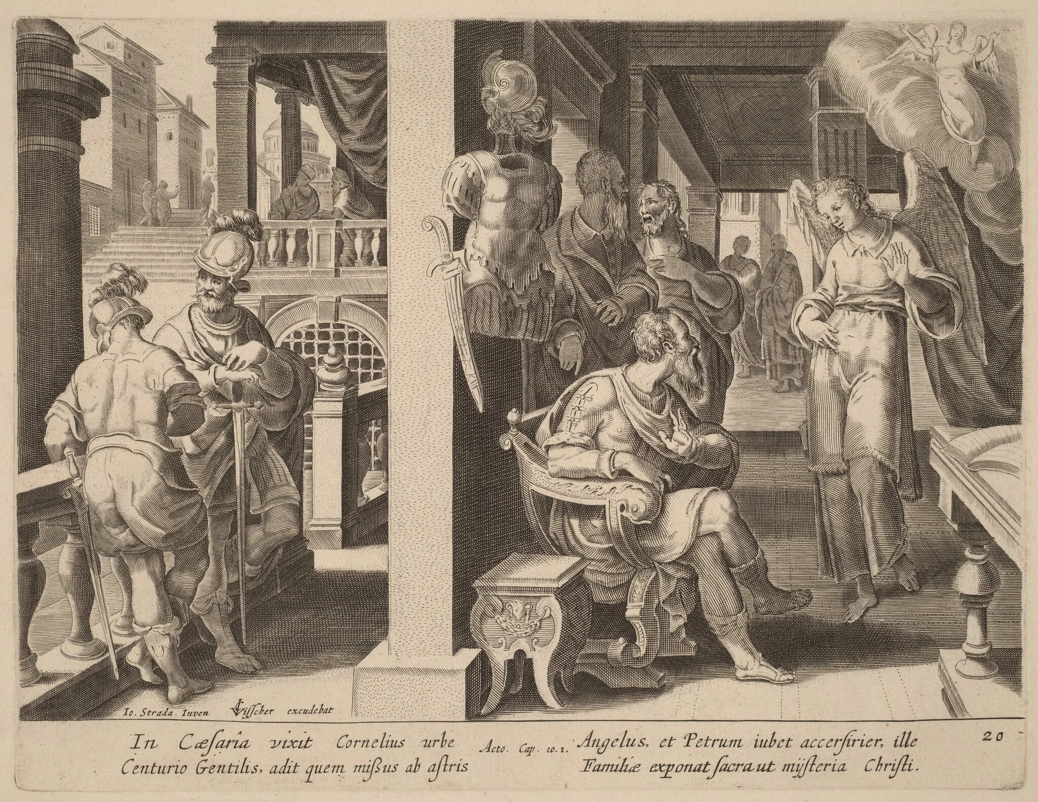 The Angel Commands Cornelius to Fetch Saint Peter, by Philip Galle, ink, 1574