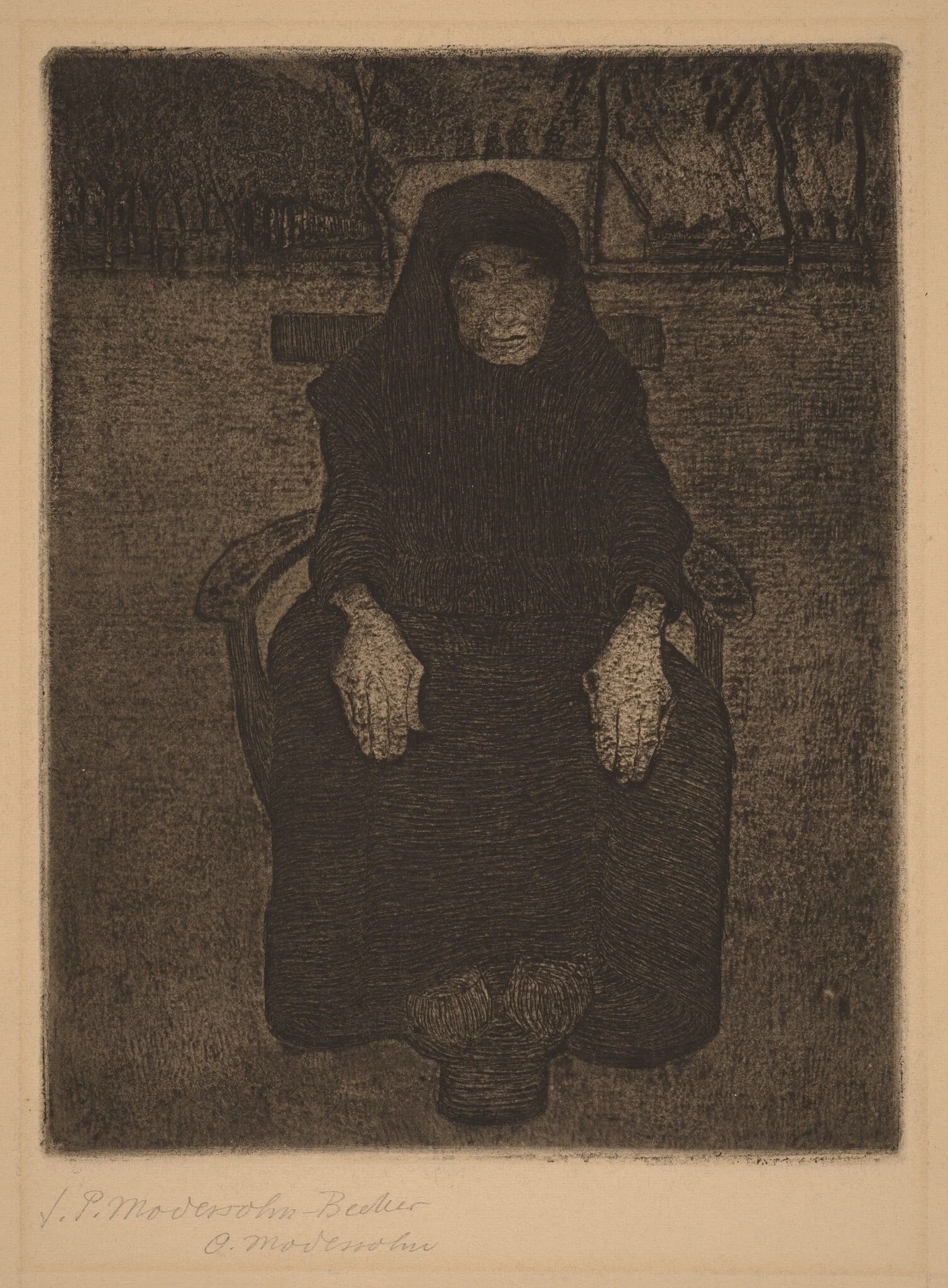 Seated Old Woman, by Paula Modersohn-Becker, ink, 1900