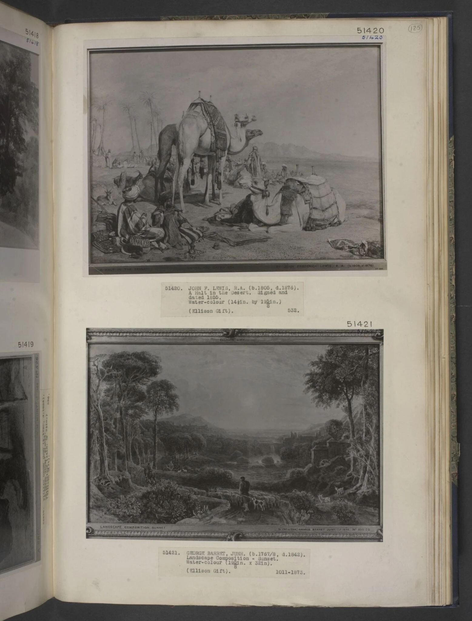 Landscape composition - sunset, by Barret, watercolor, 1790