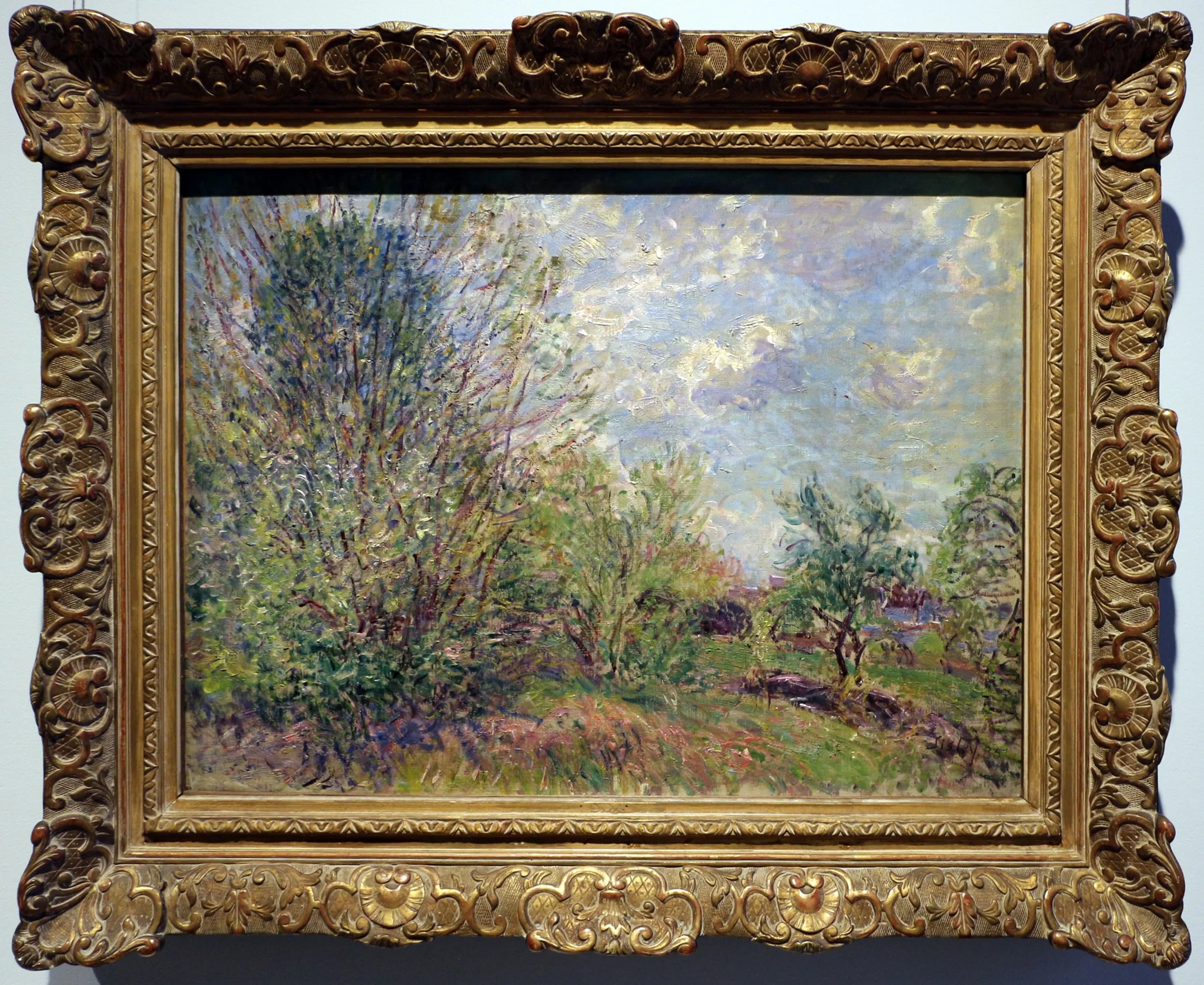 al bordo del bosco, paesaggio, primavera, by Alfred Sisley, oil, 1893