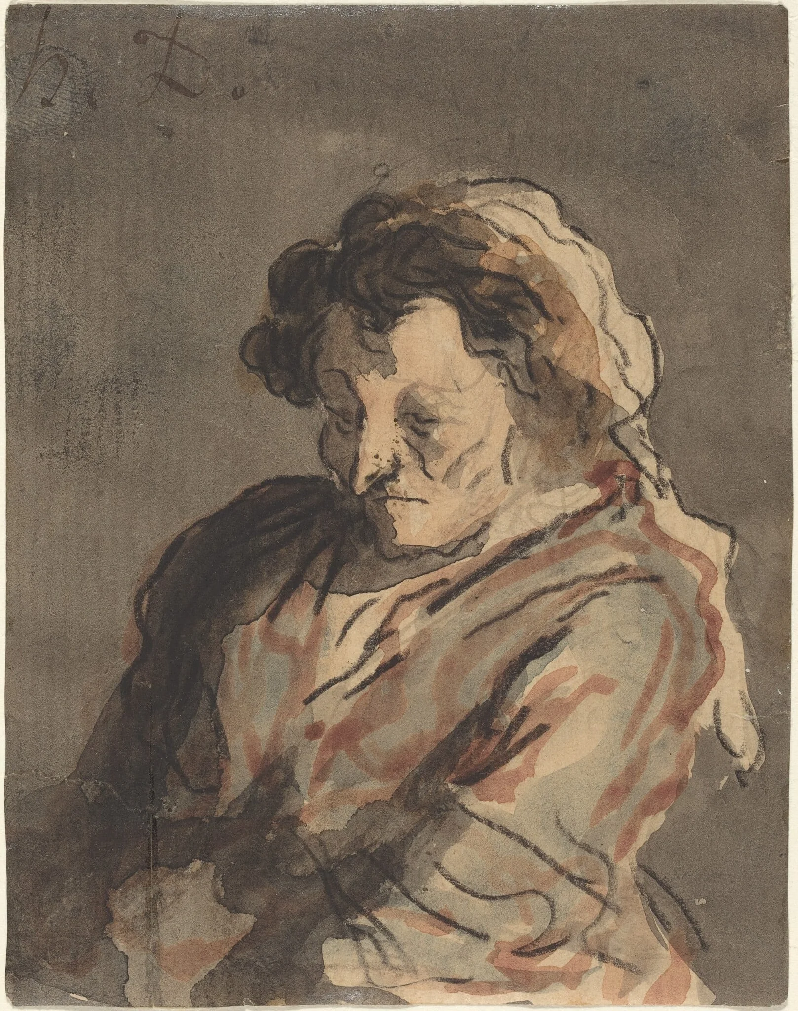 Old Woman Seated, by Honoré Daumier, watercolor, 1844