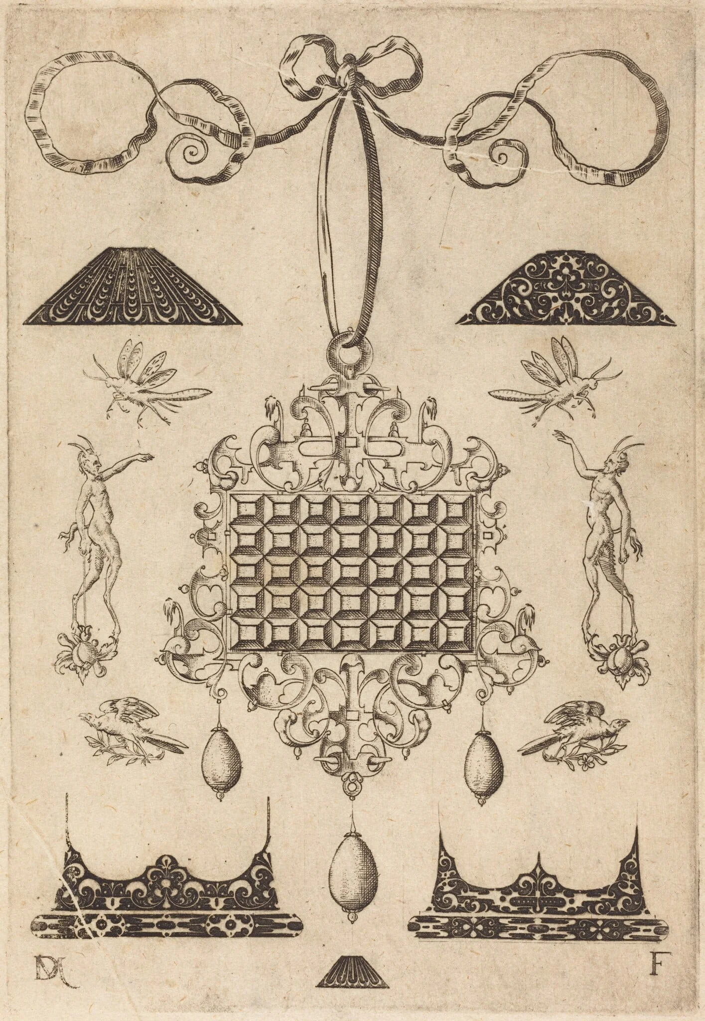 Large Pendant with Square with 35 Flat Stones
