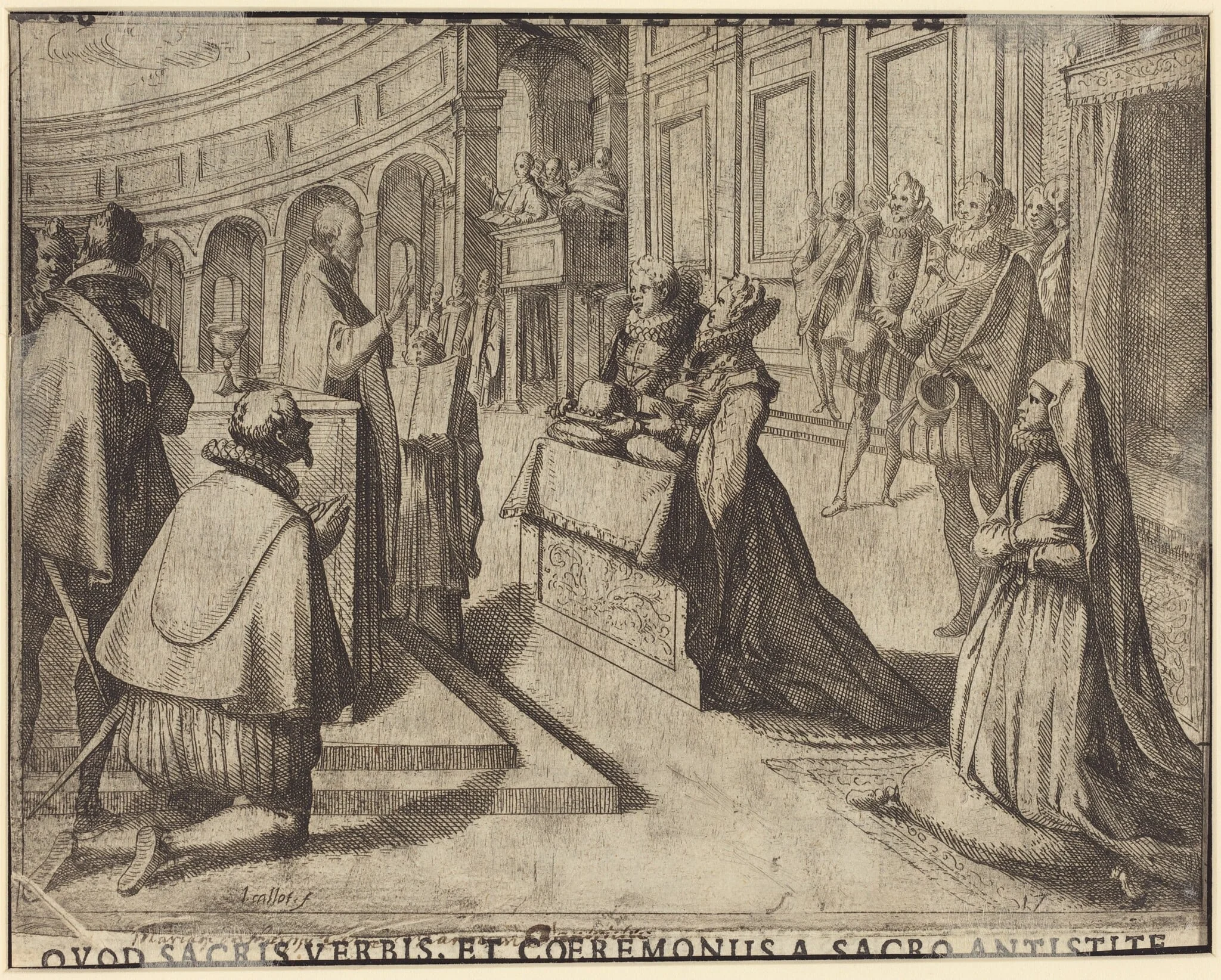 Marriage of Margaret of Austria and Philip III [verso], by Jacques Callot, ink, 1612