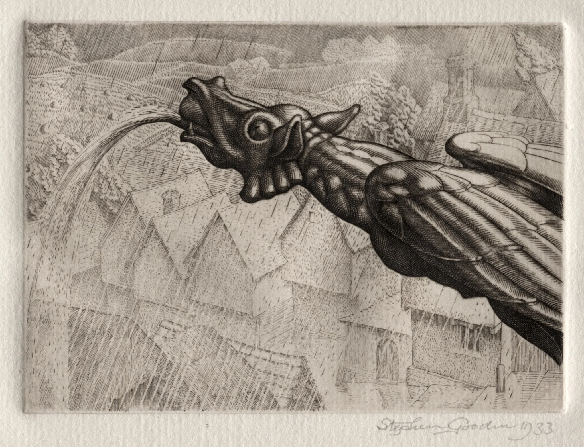 Illustration for "Peronnik the Fool":  A Gargoyle, by Stephen Gooden, 1933