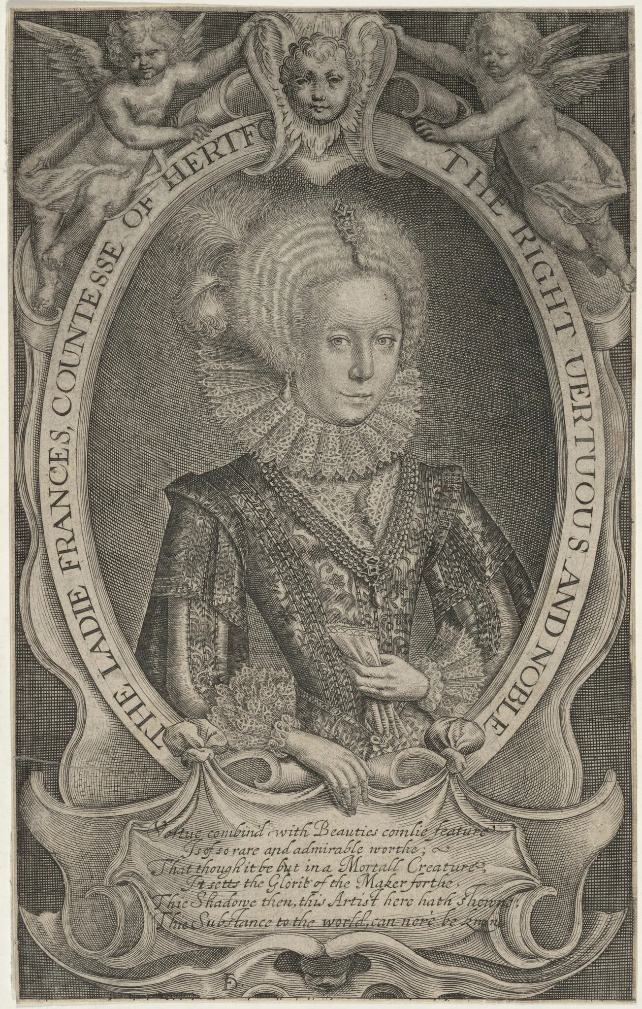 The Ladie Frances, Countesse of Hertford (Frances Howard), by Francis Delaram, ink, 1608