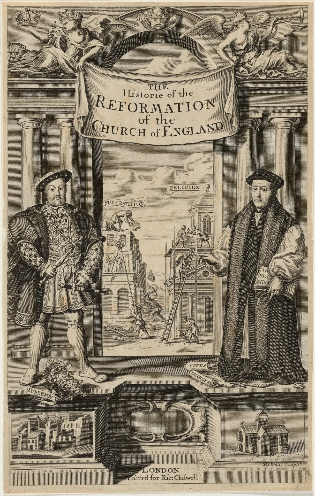 Title Page to Gilbert Burnet, Historie of theReformation of the Church of England, by Robert White, ink, 1674