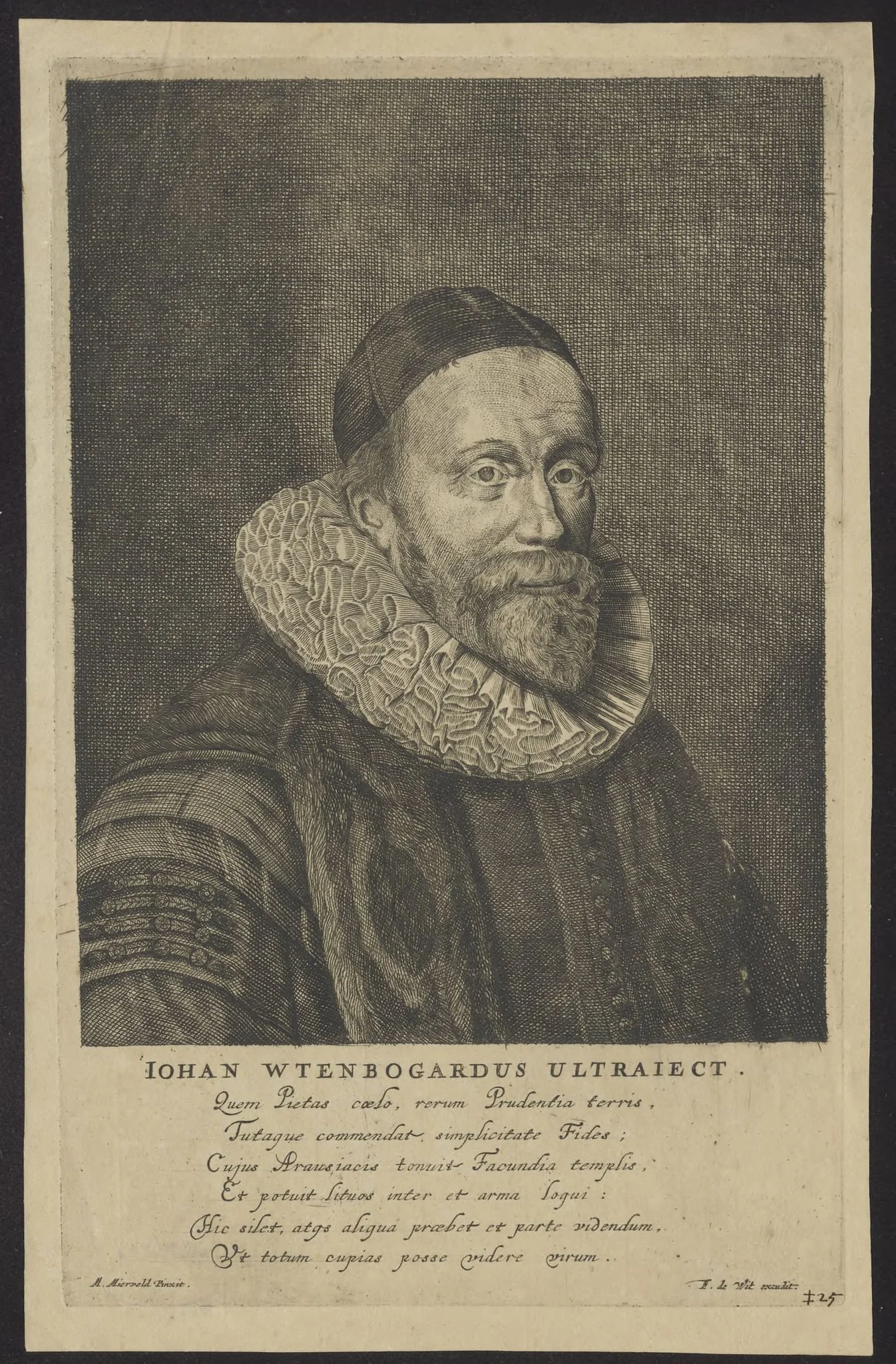 Portrait of Johannes Wttenbogaert, Remonstrant minister, by Frederik de Wit, unspecified, 1620