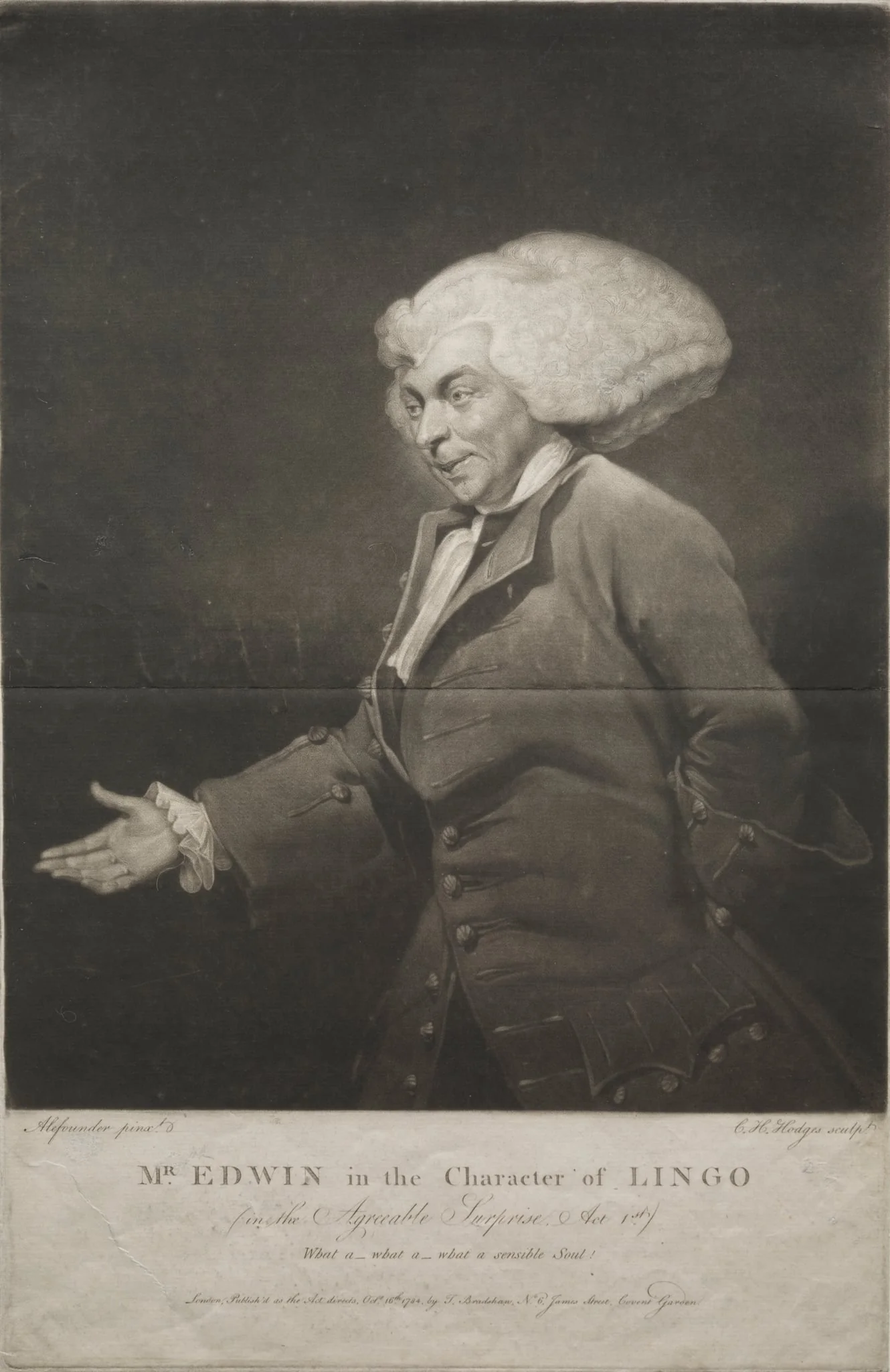 Mr. Edwin in the Character of Lingo, by Charles Howard Hodges, 1784