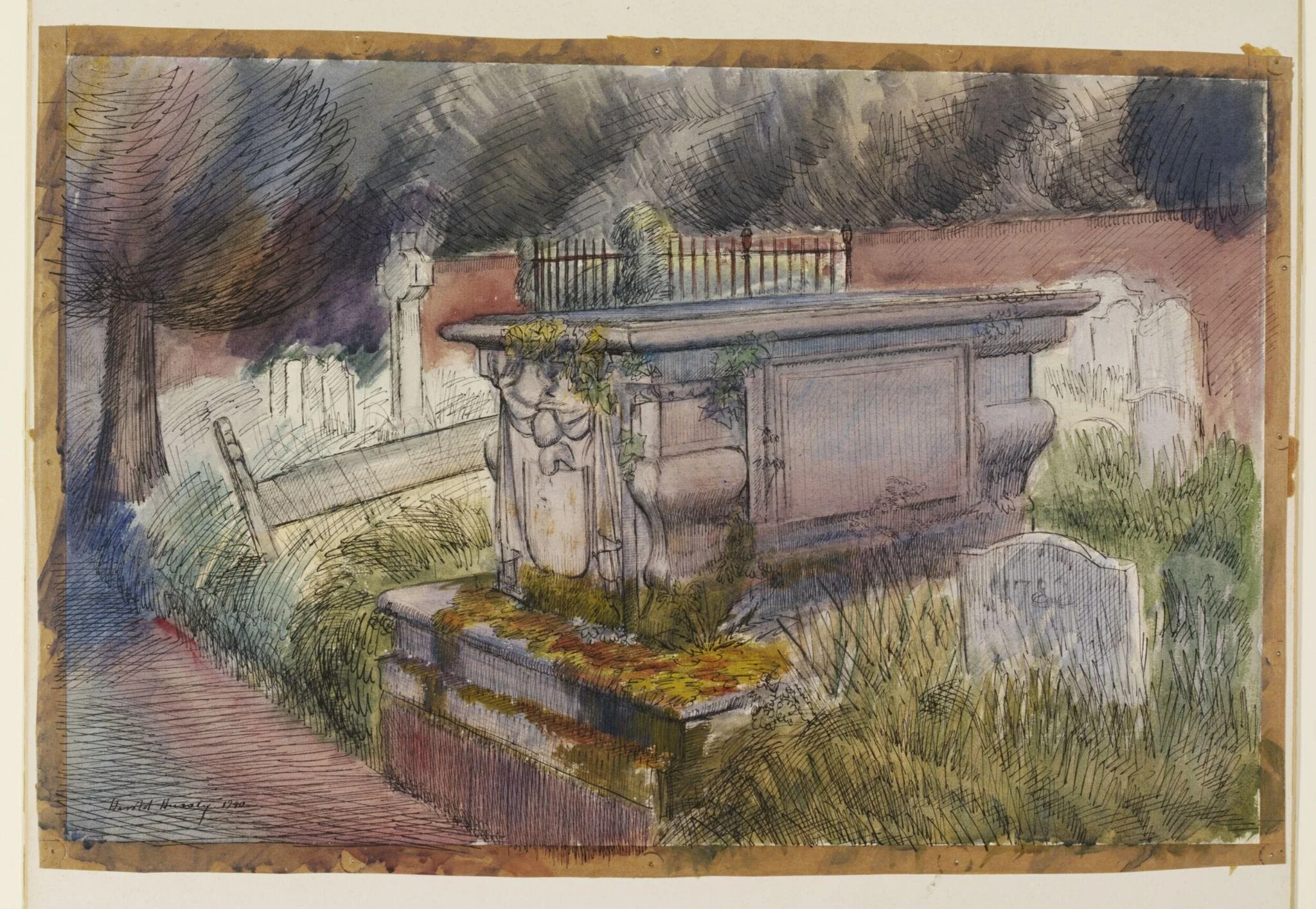 Tomb in Hurley Churchyard, by Philip Hussey, watercolor, 1940