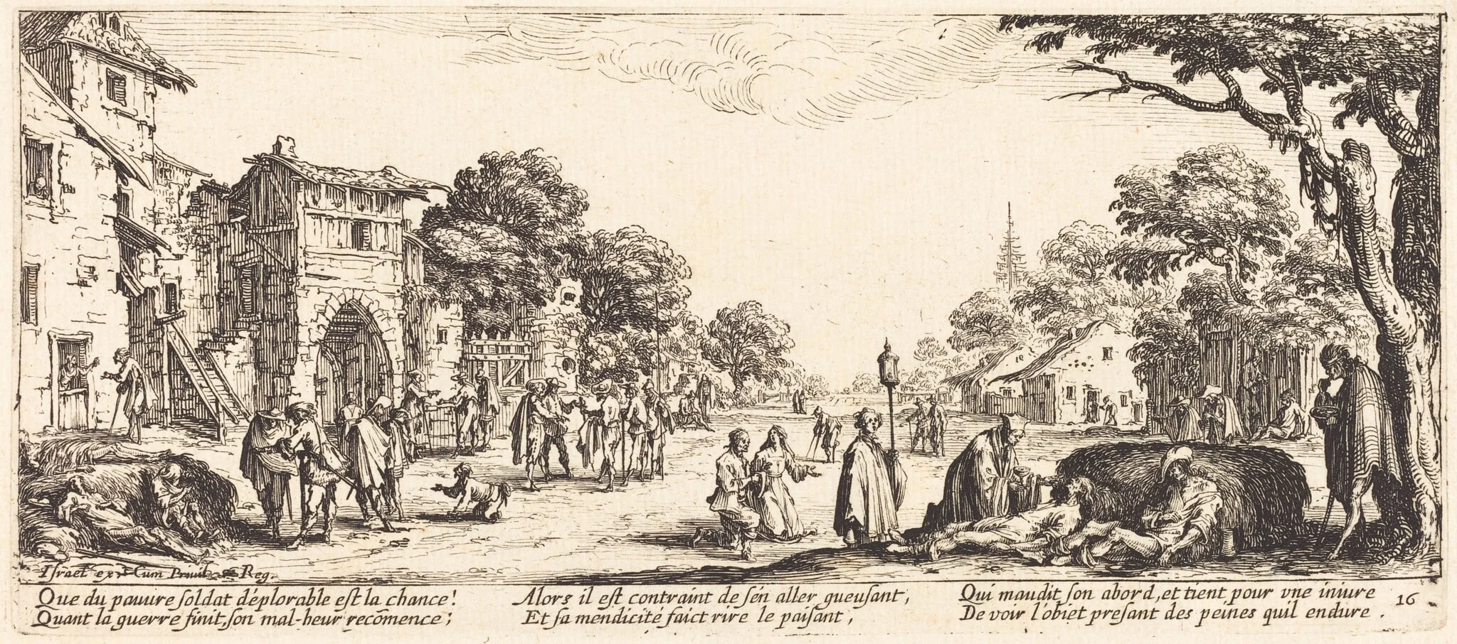 Dying Soldiers by the Roadside, by Jacques Callot, ink, 1633