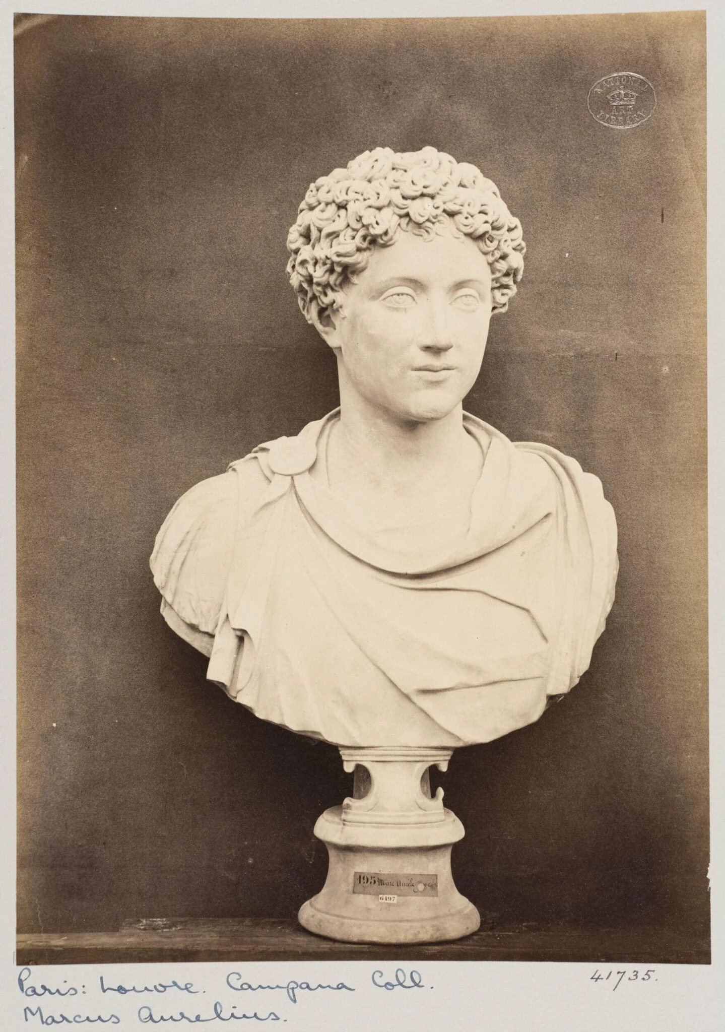 Marble bust of the Emperor Marcus Aurelius, by Louise Laffon, photographic, 1864