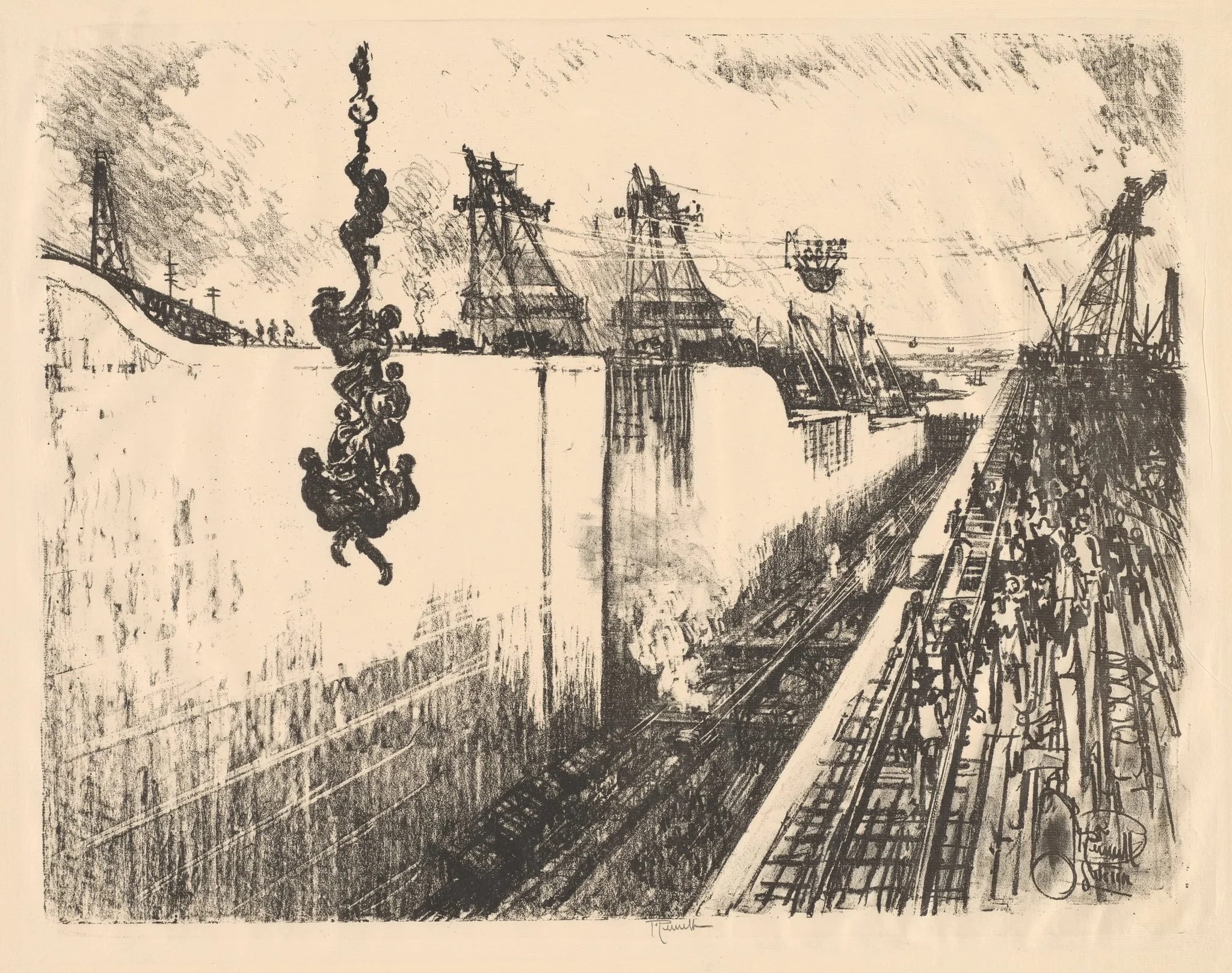 Dinner Time, Gatun Lock, Panama, by Joseph Pennell, 1912