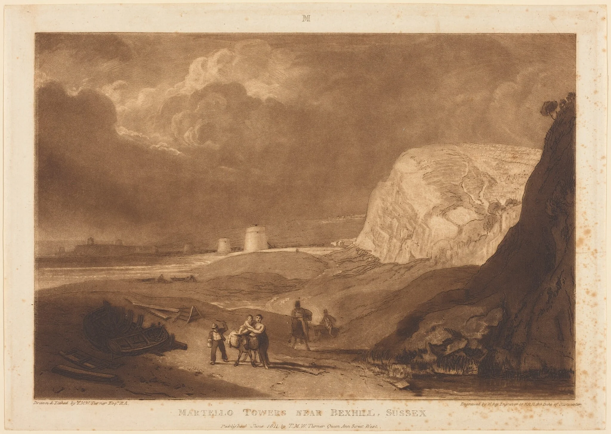Martello Towers near Bexhill, Sussex, by Joseph Mallord William Turner, ink, 1811