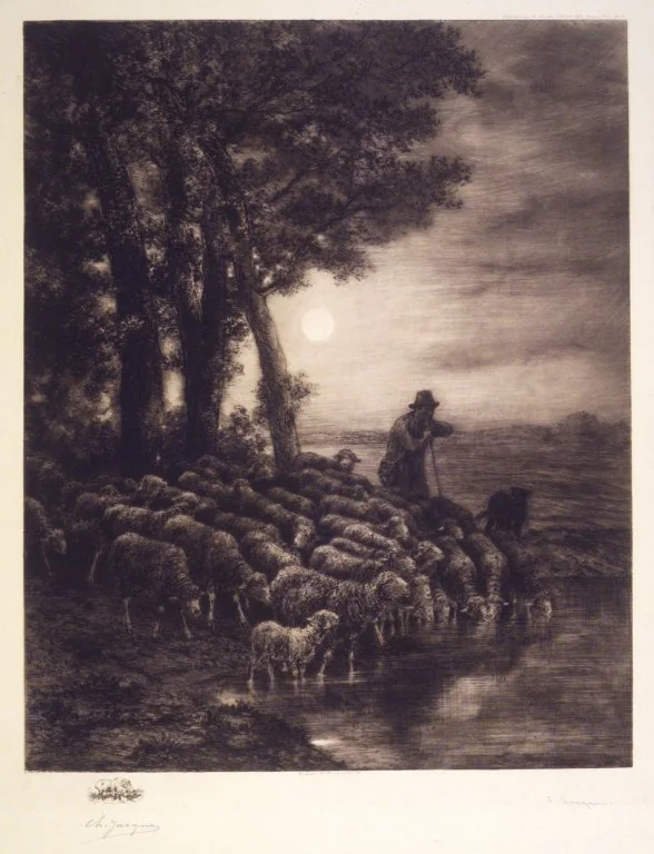 Moonlight, by Charles Jacque, unspecified, 1894