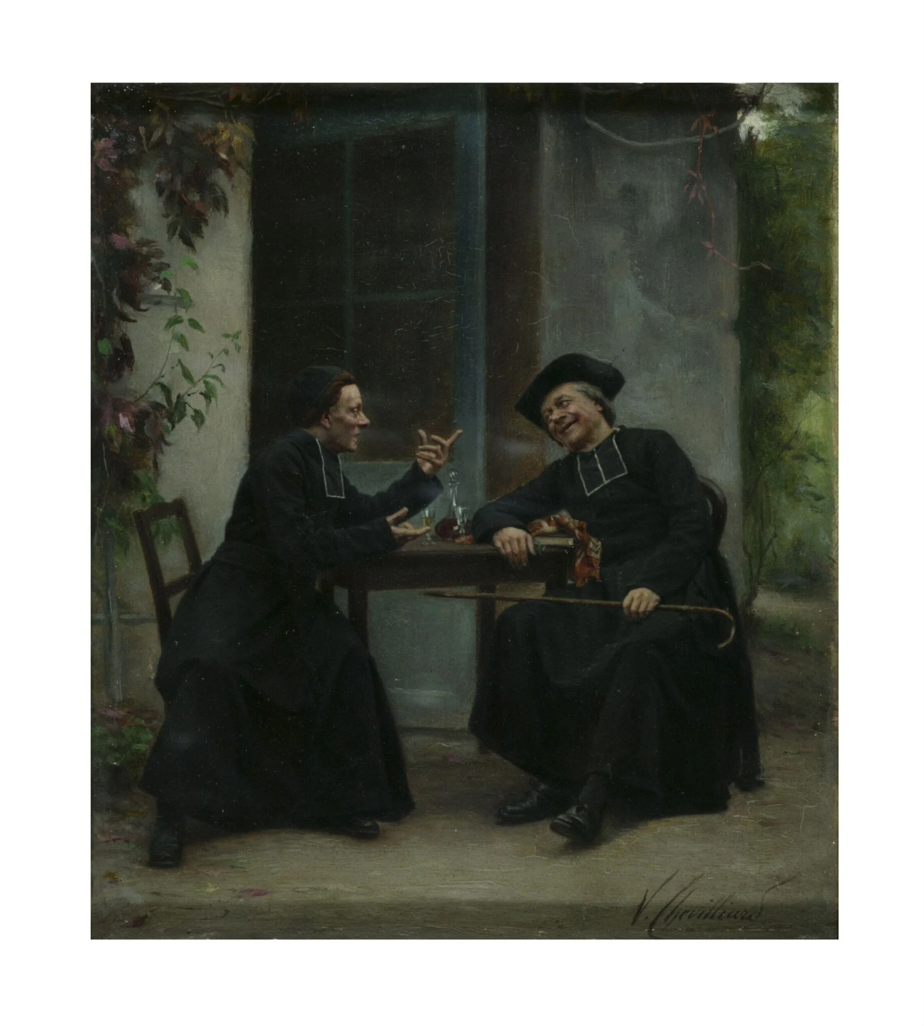 The Curé's story: two priests seated at a table, by Vincent Chevilliard, oil, 1865