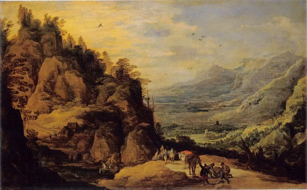 Mountainous Landscape with Figures and a Donkey
