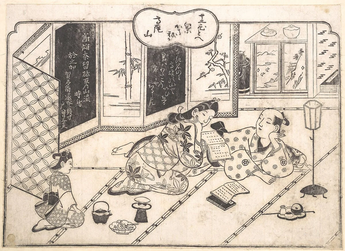 Untitled, by Hishikawa Moronobu 菱川師宣, ink, 1690