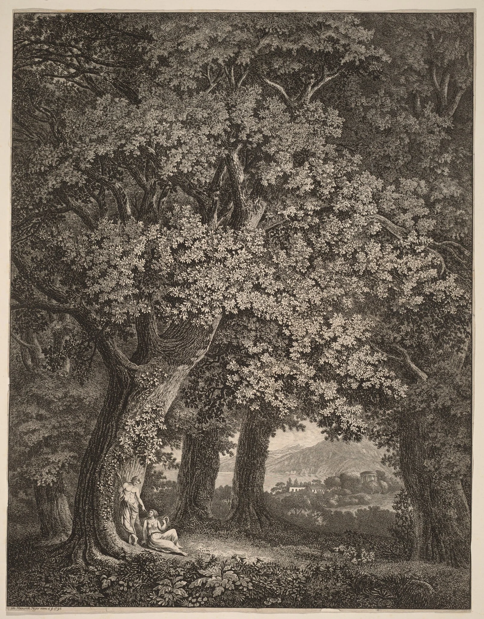 Italian Landscape with a Pair of Shepherds, by Johann Heinrich Meyer, ink, 1795