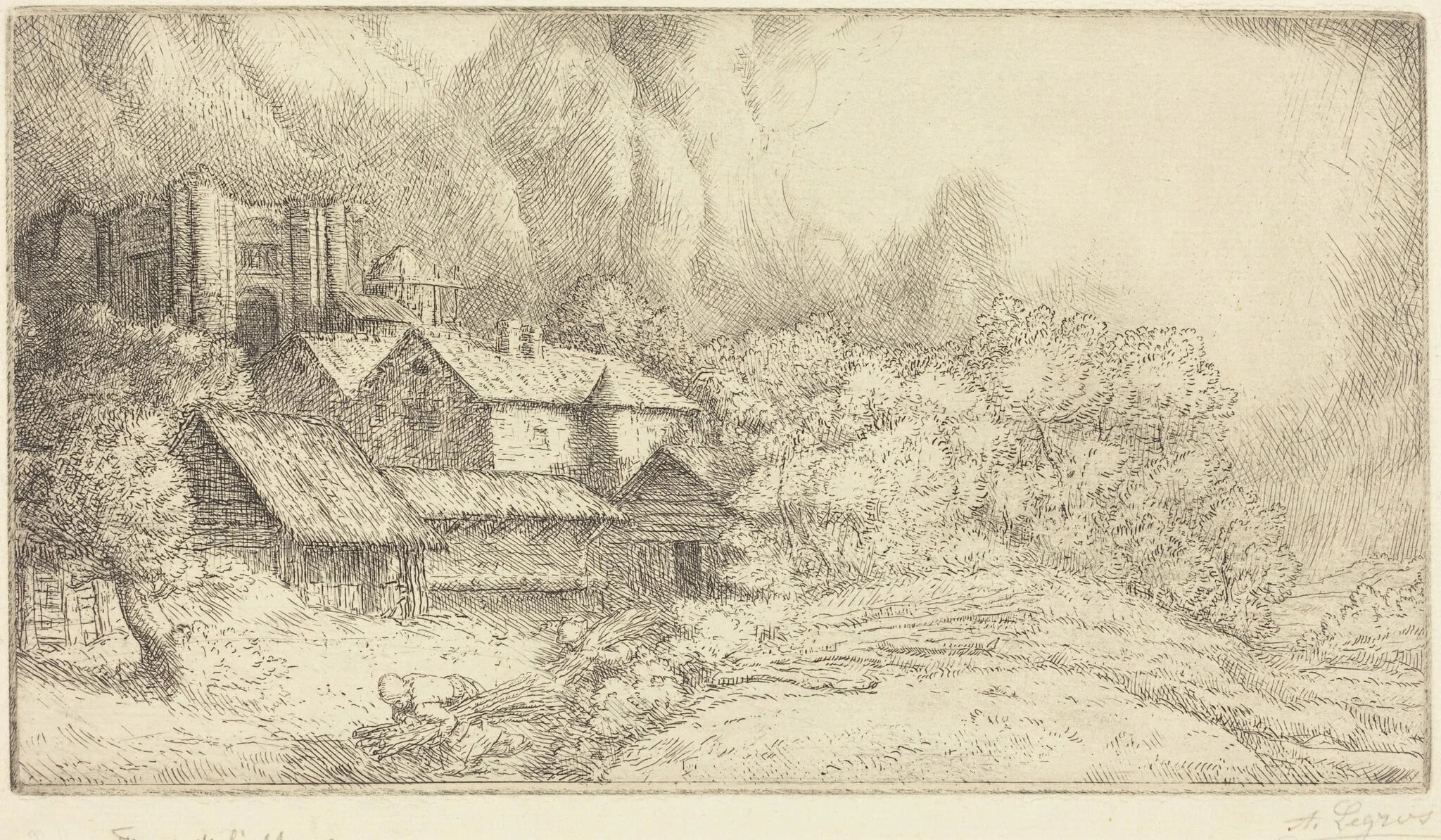 Farm at the Monastery (La ferme de l'abbaye), by Alphonse Legros, ink, 1874