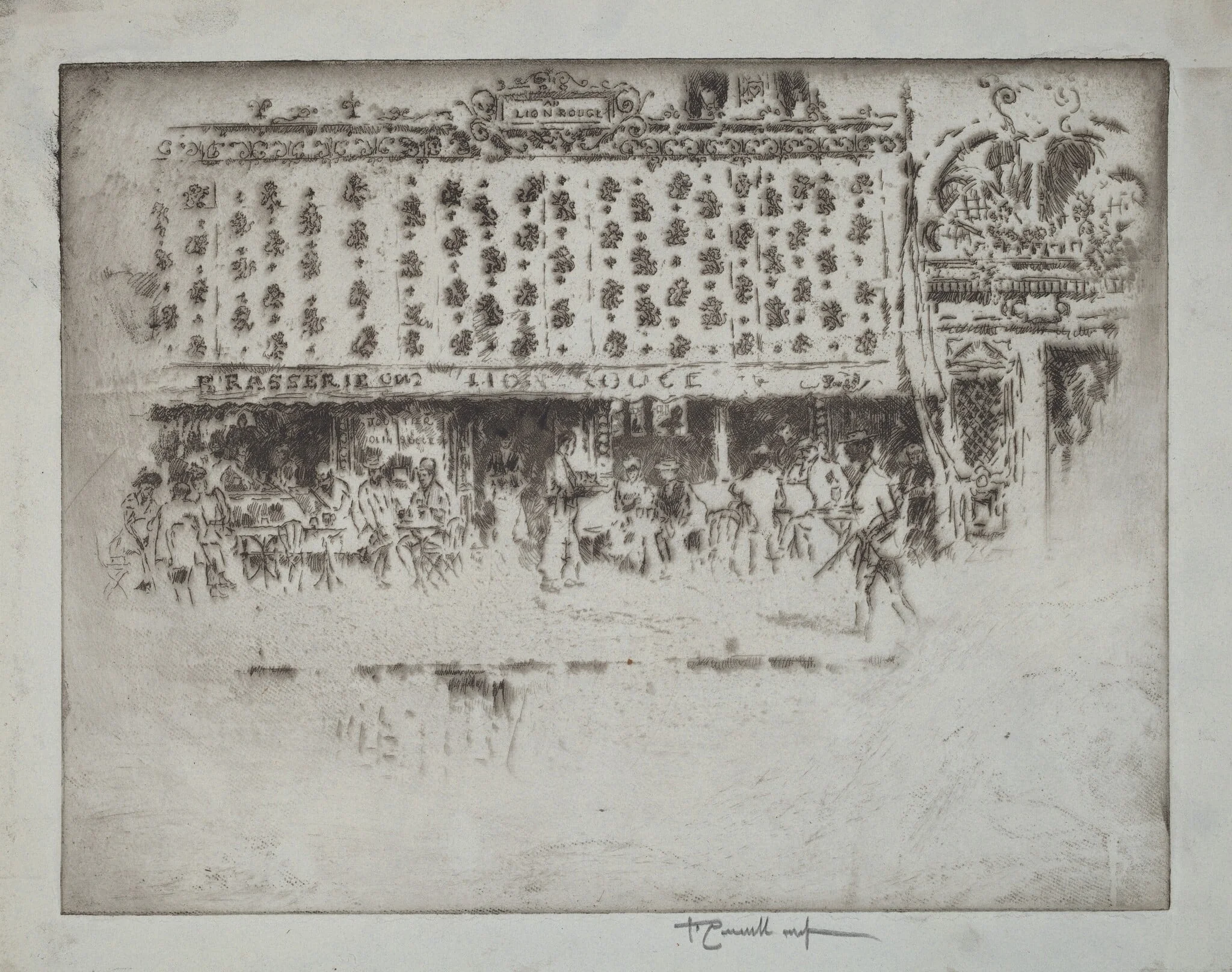 Brasserie, Au Lion Rouge, by Joseph Pennell, ink, 1893