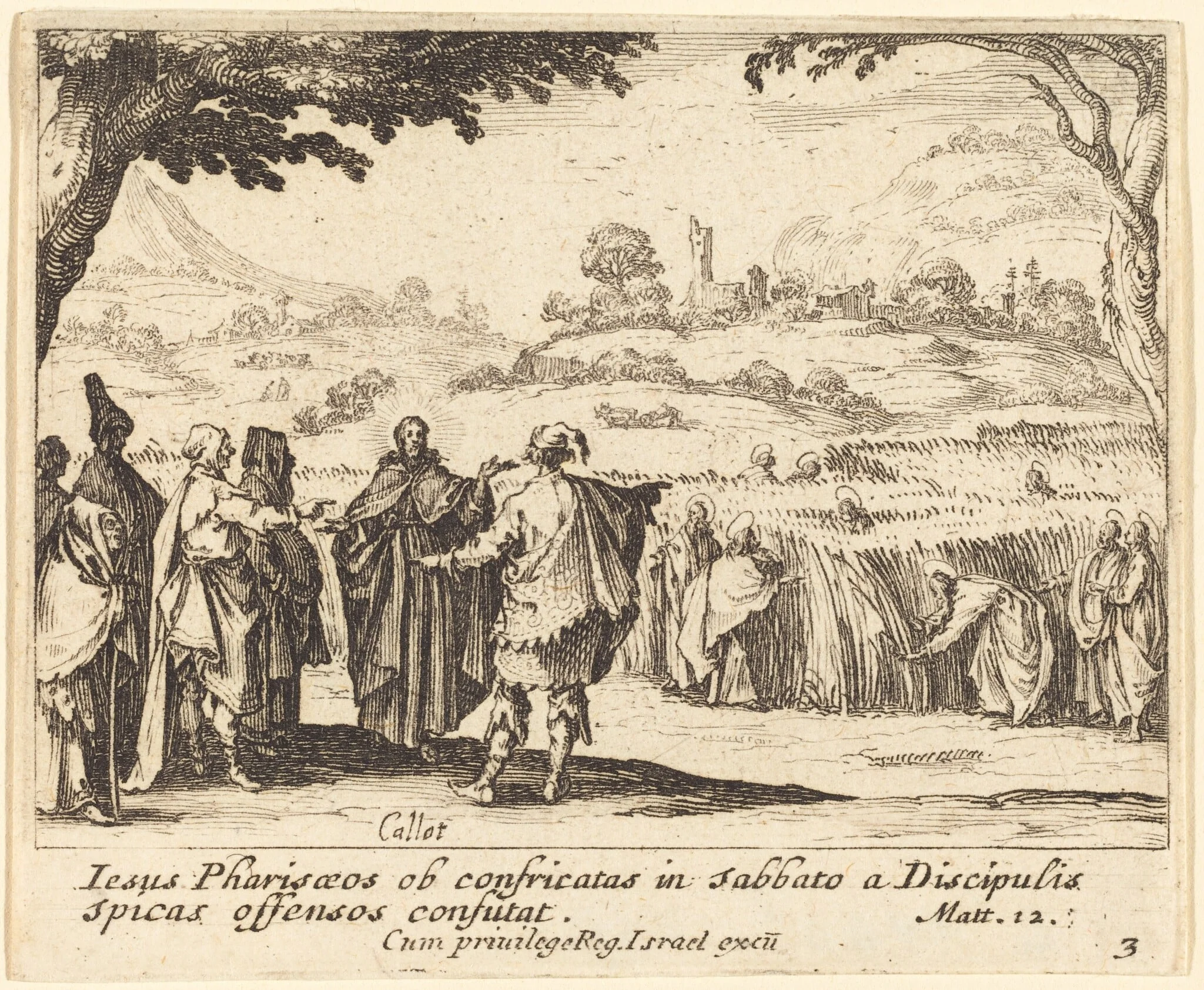 Jesus with the Pharisees, by Jacques Callot, ink, 1635