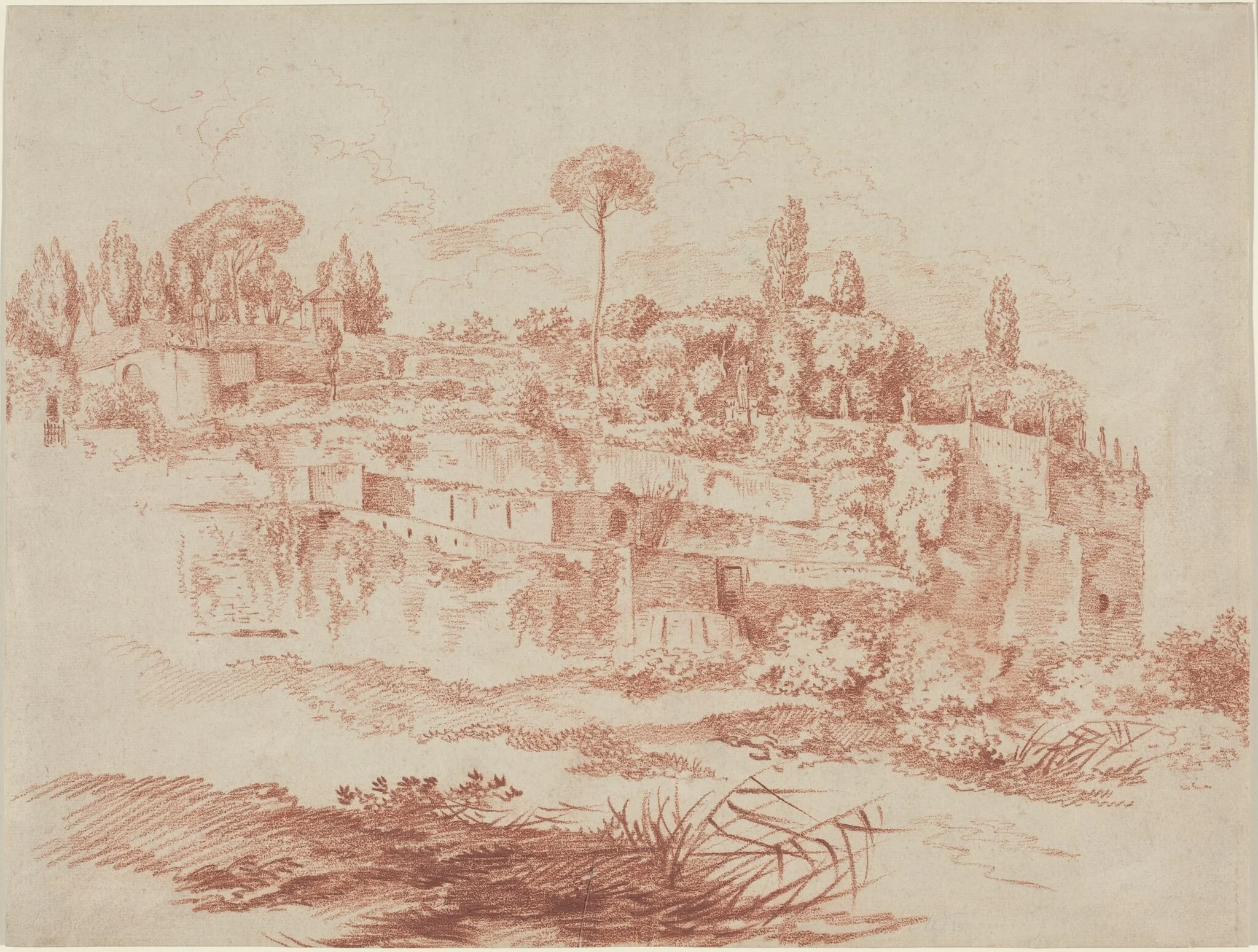 Gardens of the Villa Mattei, by Jacques-François Amand, chalk, 1760