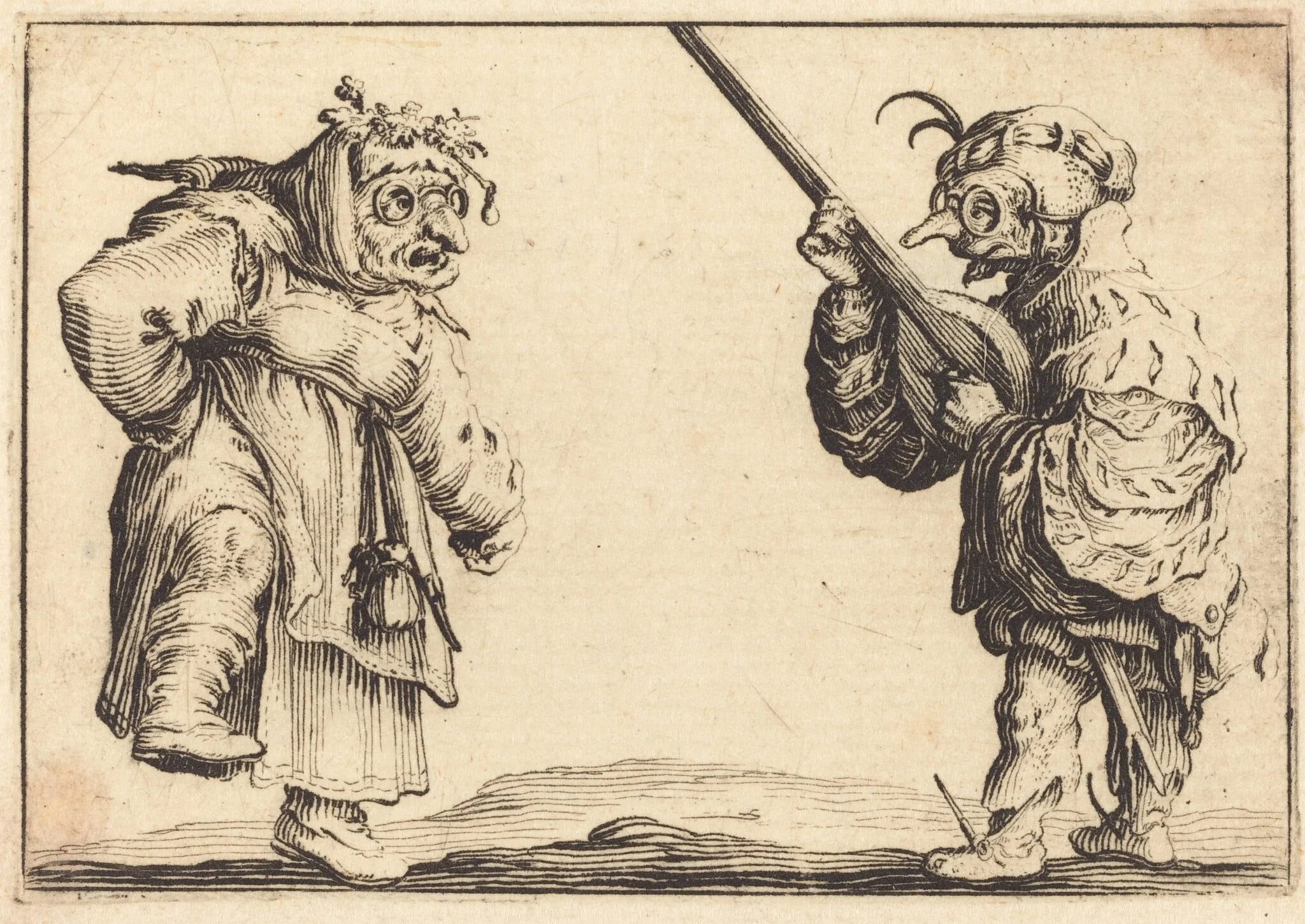 Dancers with Lute, by Jacques Callot, ink, 1617