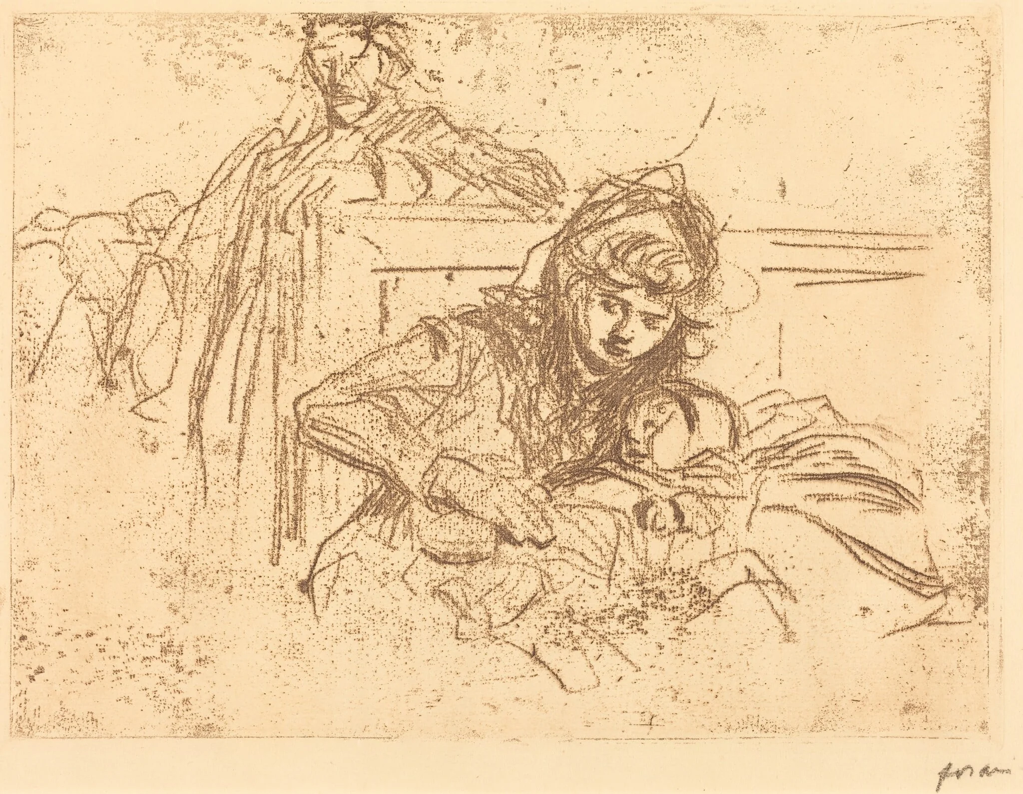 Témoins à l'audience (1ère planche) (Evidence at the Hearing) (first plate), by Jean-Louis Forain, ink, 1908