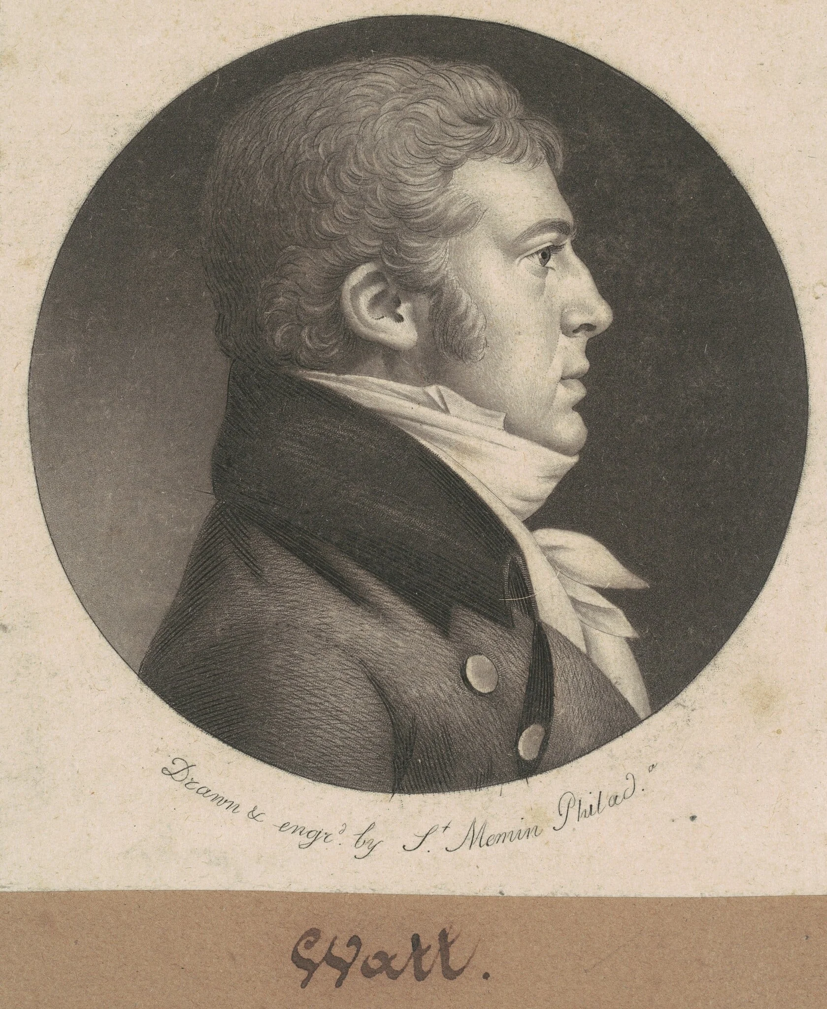 Watt, by Charles Balthazar Julien Févret de Saint-Mémin, ink, 1802