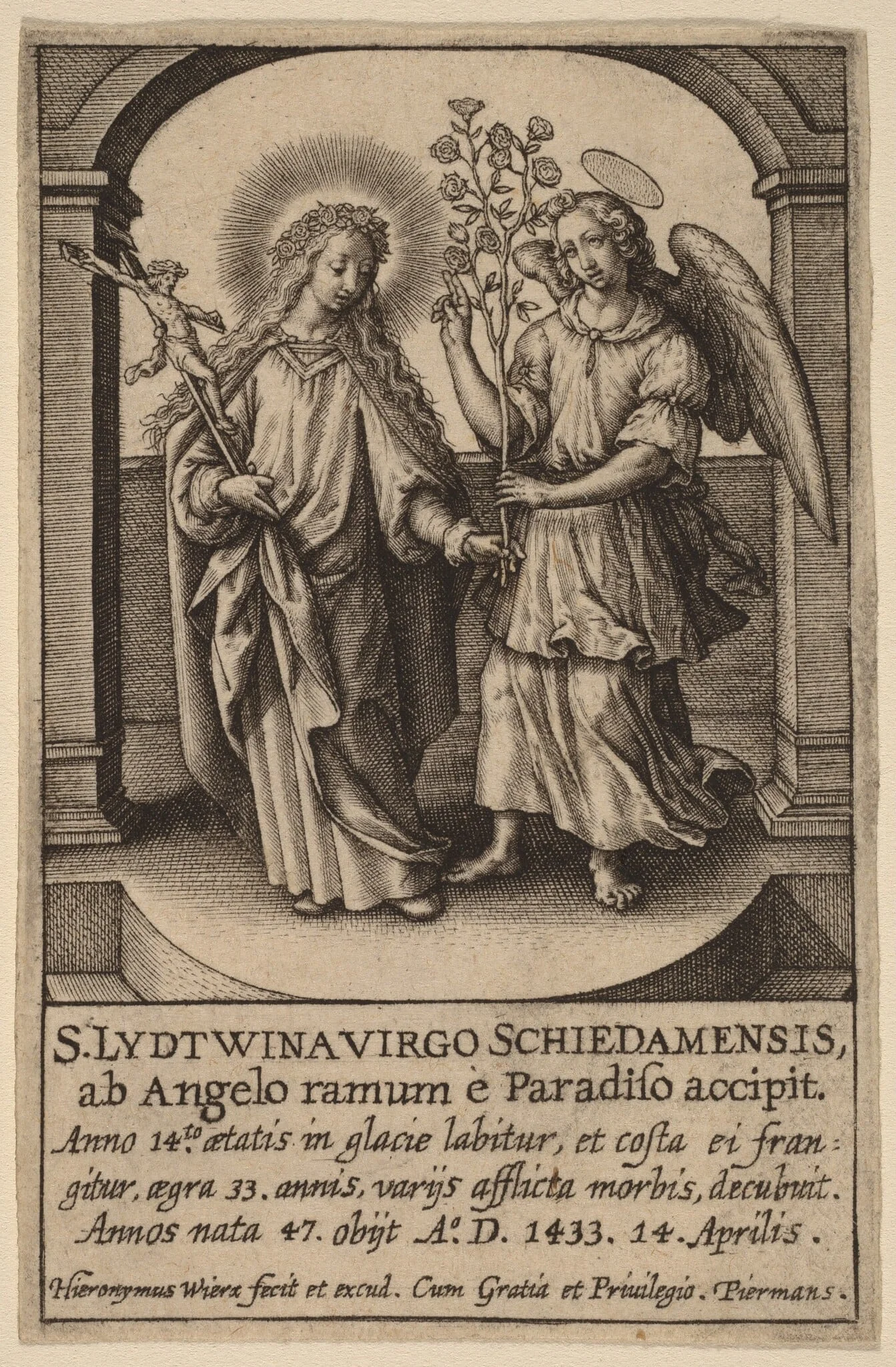 S. Lydtwina Virgo Schiedamensis ..., by Hieronymus Wierix, ink, 1586