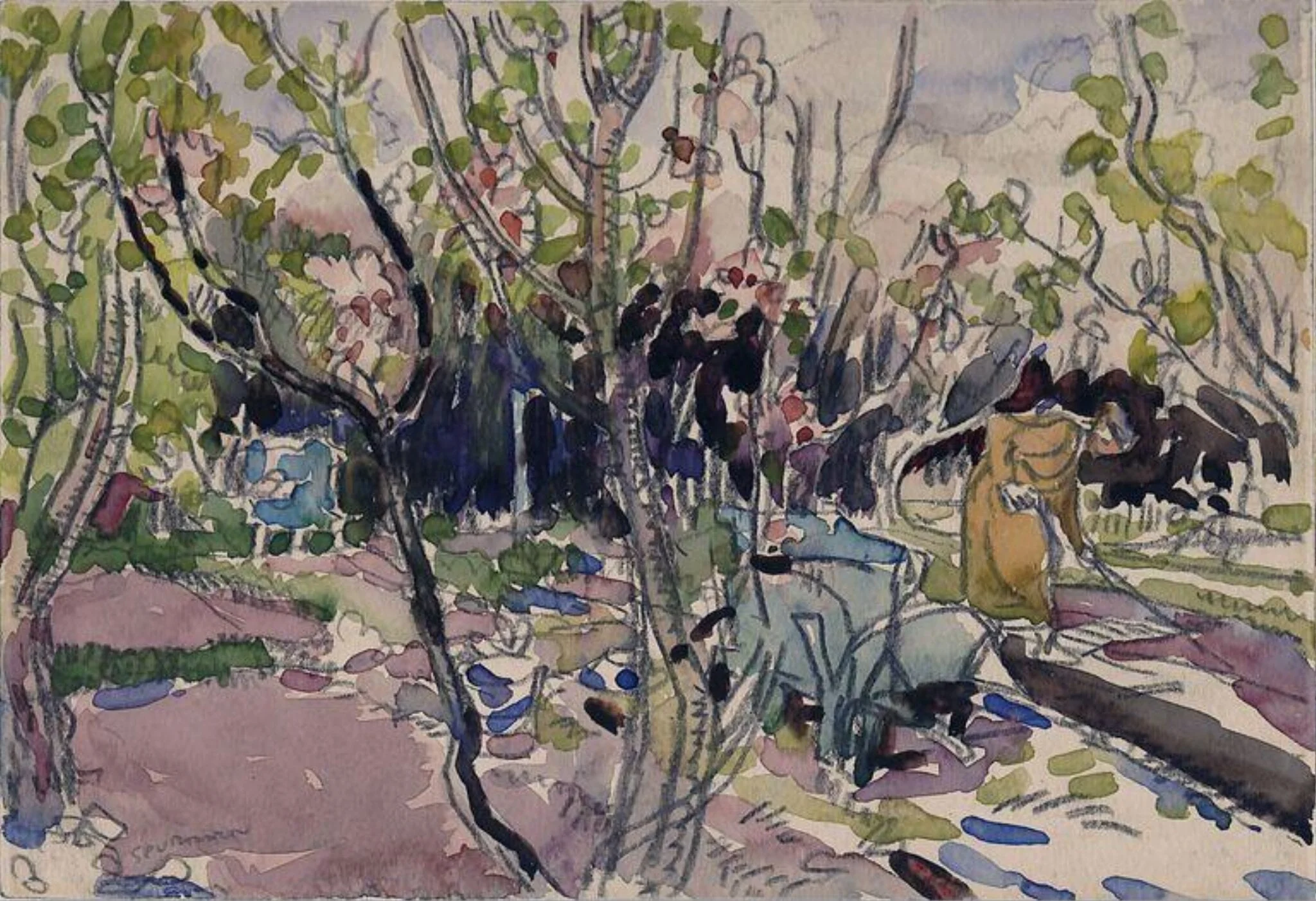 Scene in a Garden, by Stephen Spurrier, watercolor, 1900